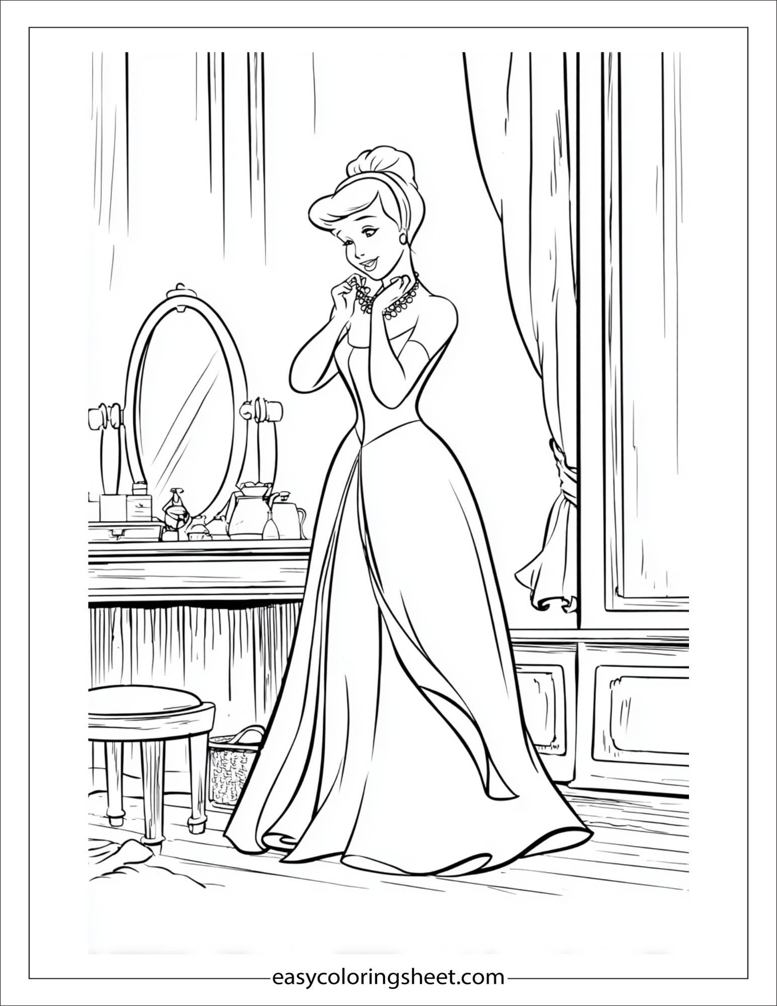 Cinderella putting on necklace