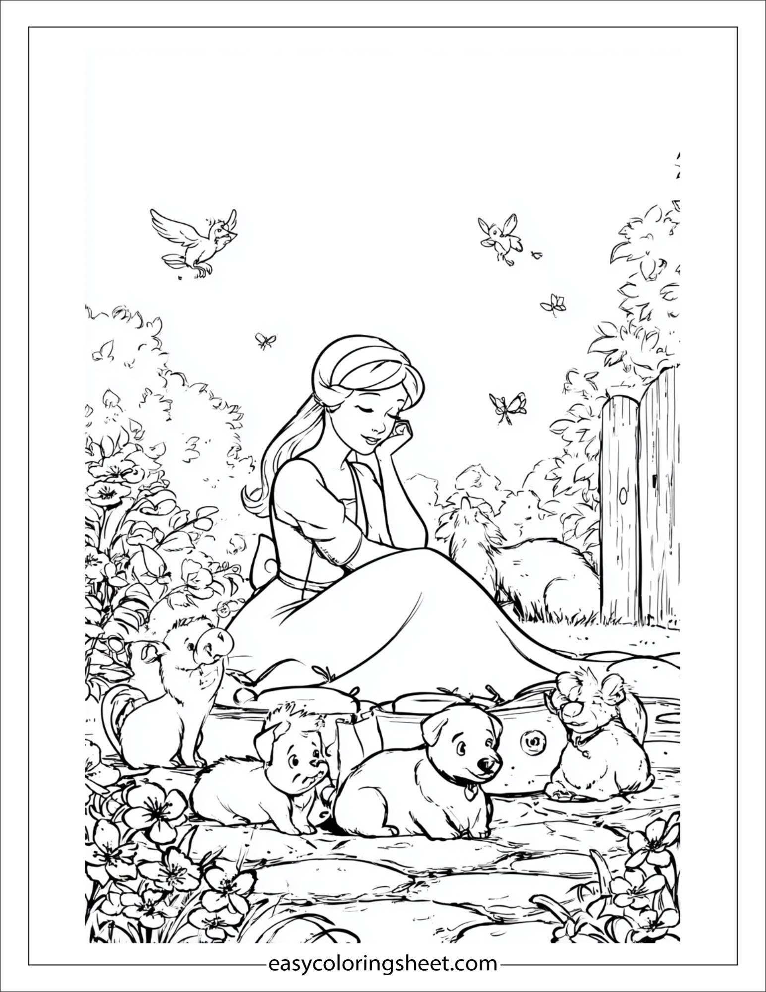 Cinderella resting with animals