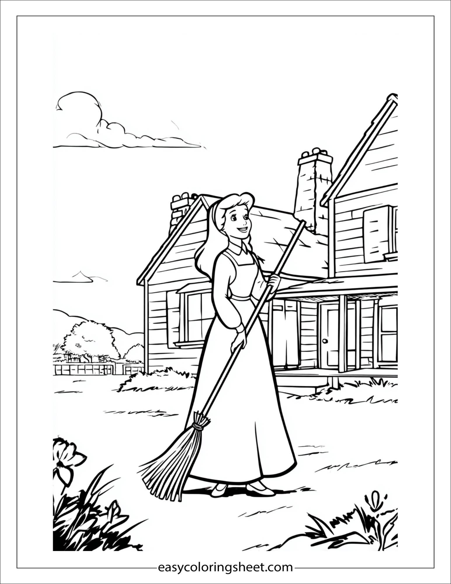Cinderella smiling with broom