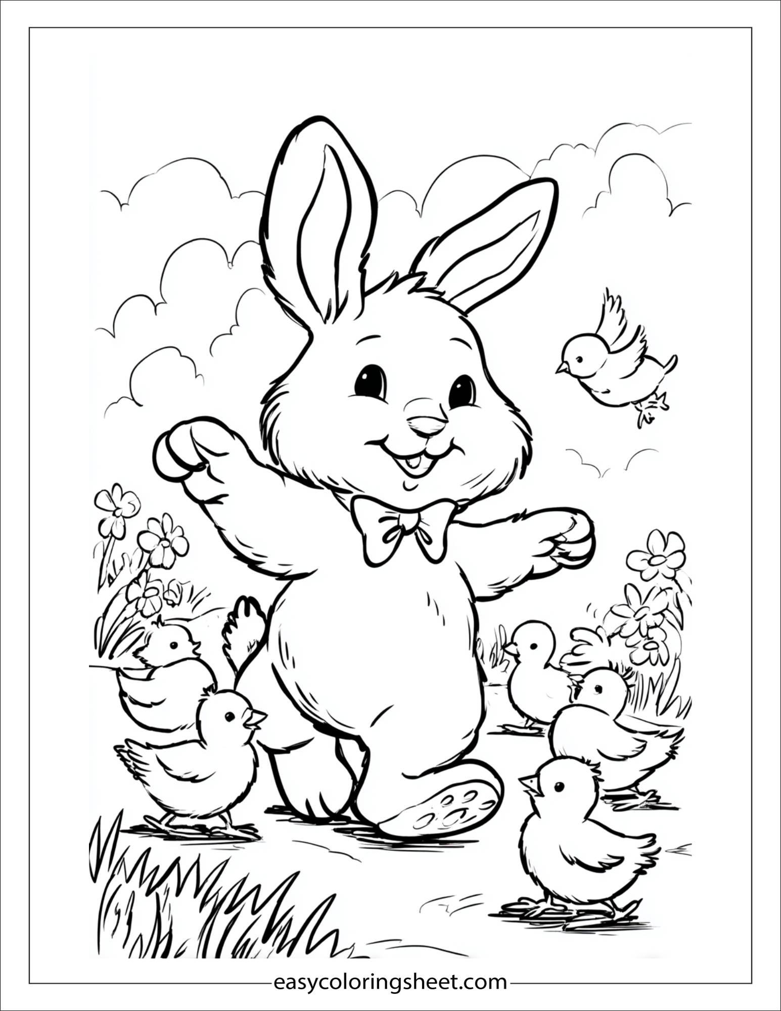 Easter Bunny dancing with chicks