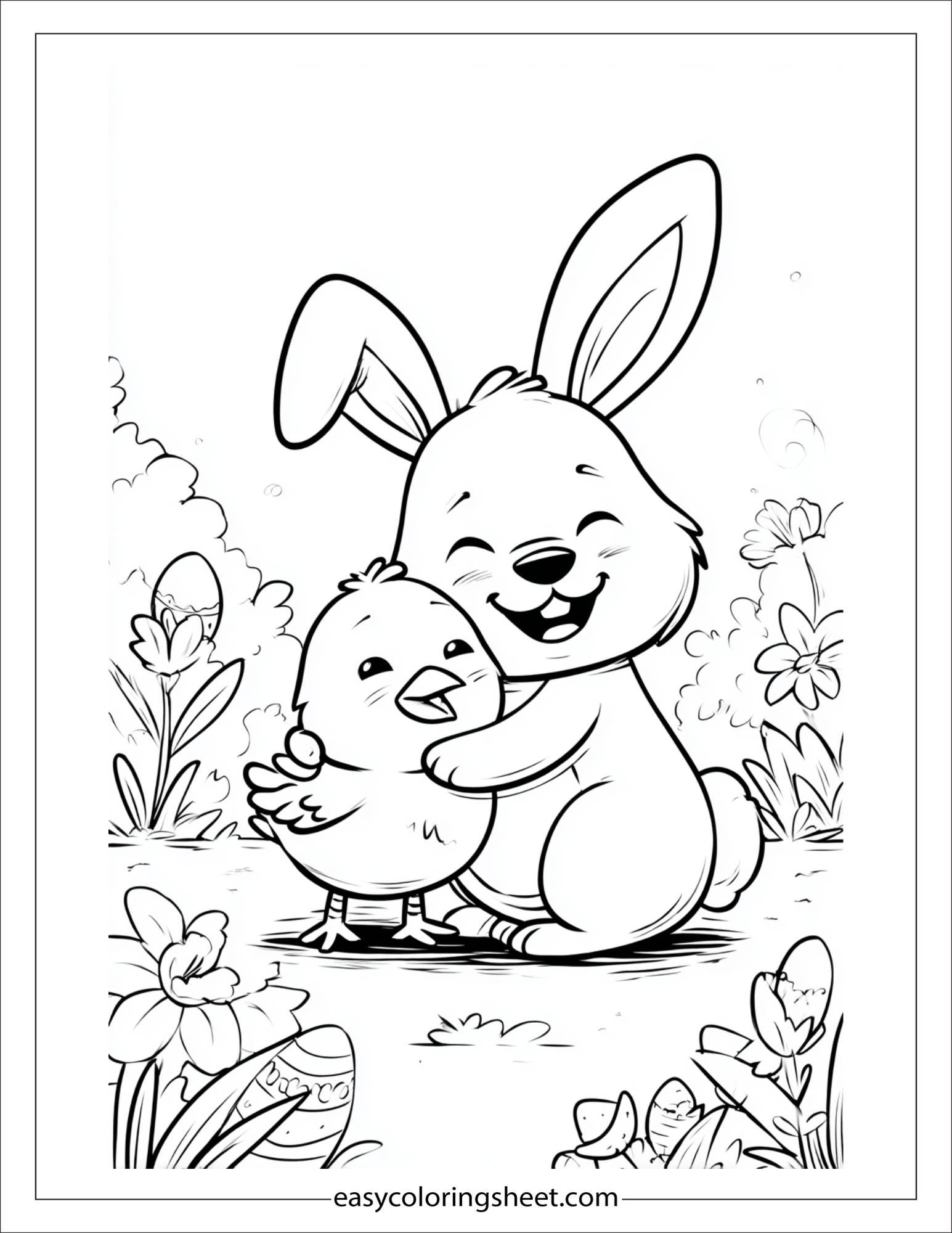 Easter Bunny hugging a chick