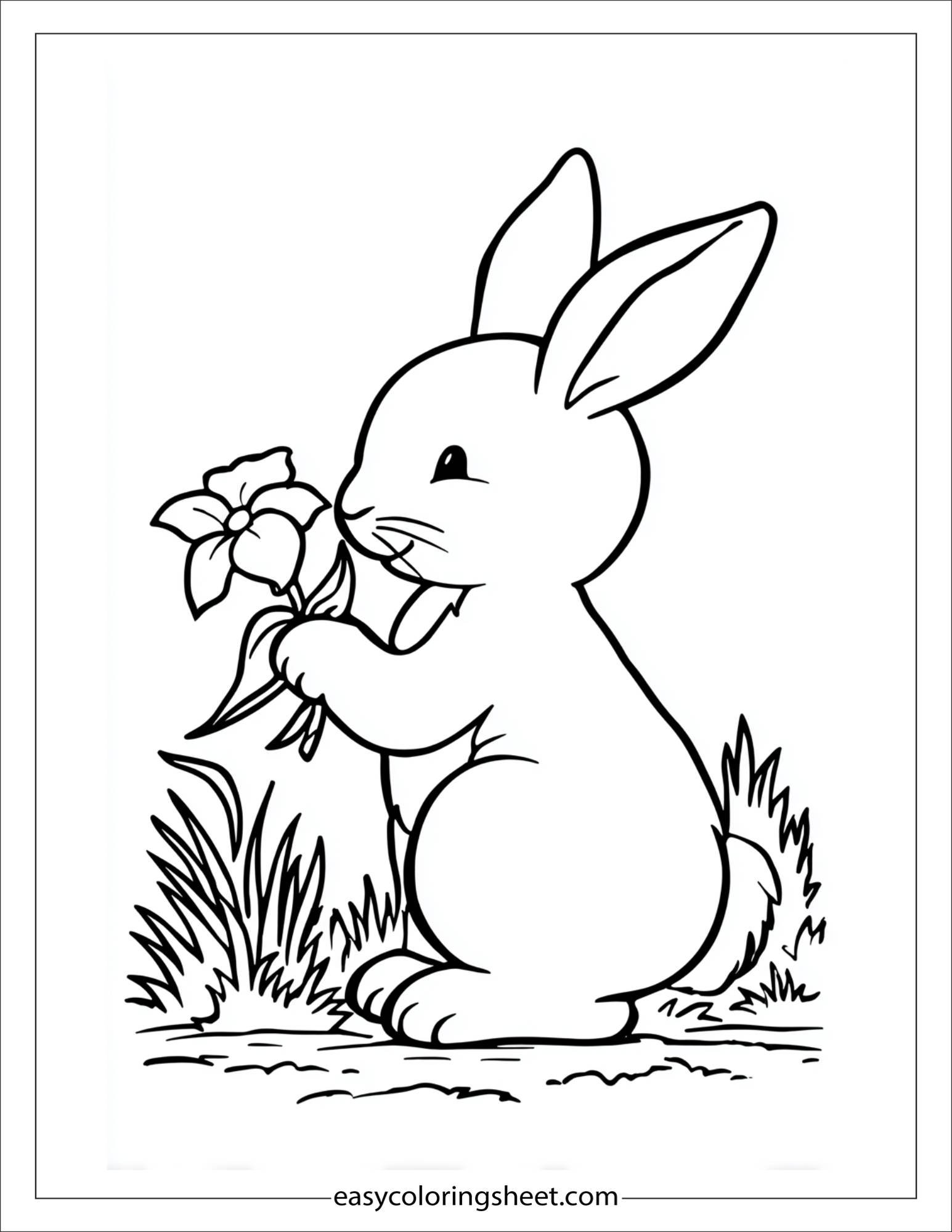 Easter Bunny smelling a flower