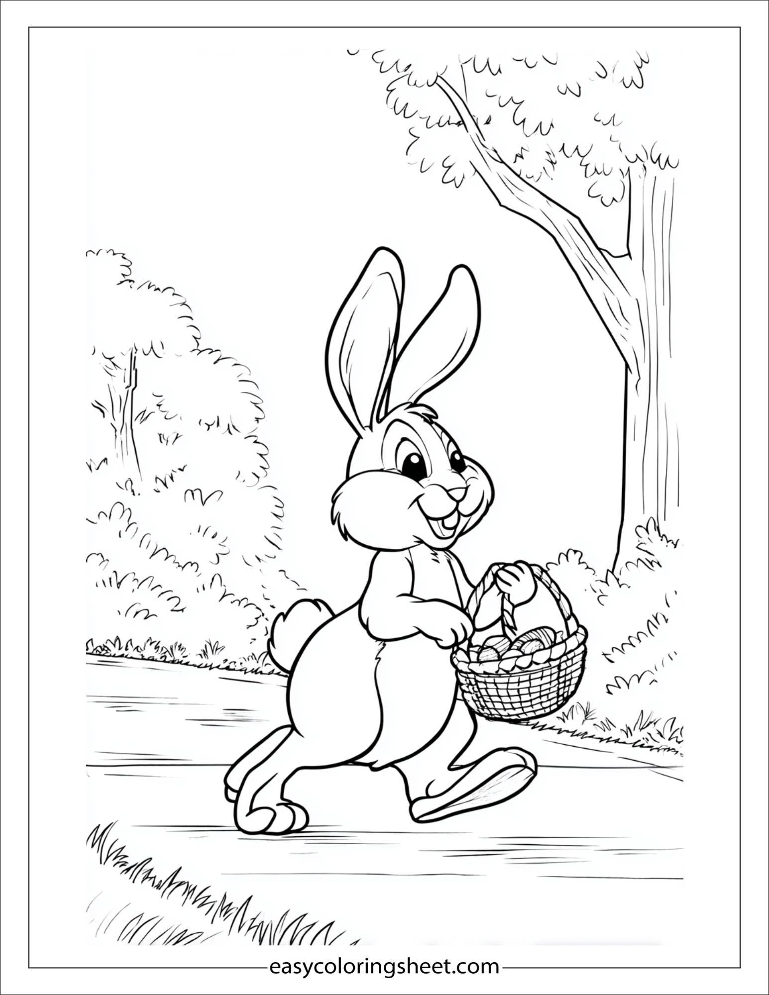 Easter Bunny tiptoeing with basket