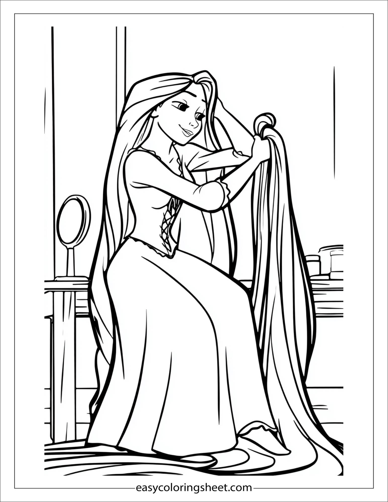 Rapunzel brushing her long hair