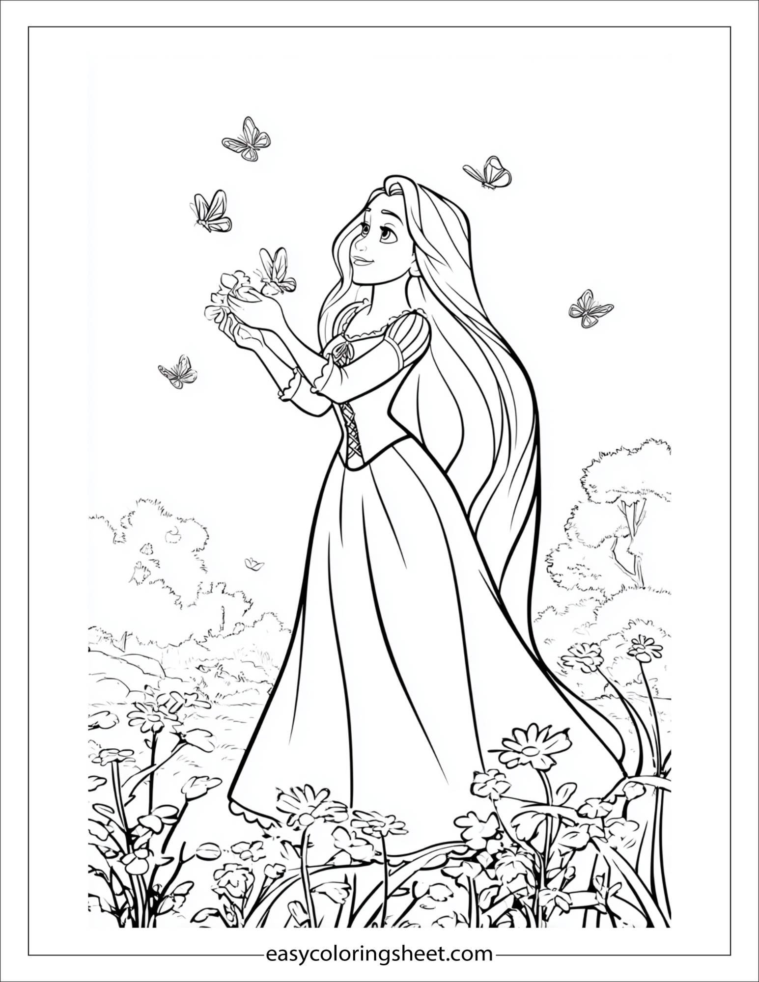Rapunzel catching butterflies