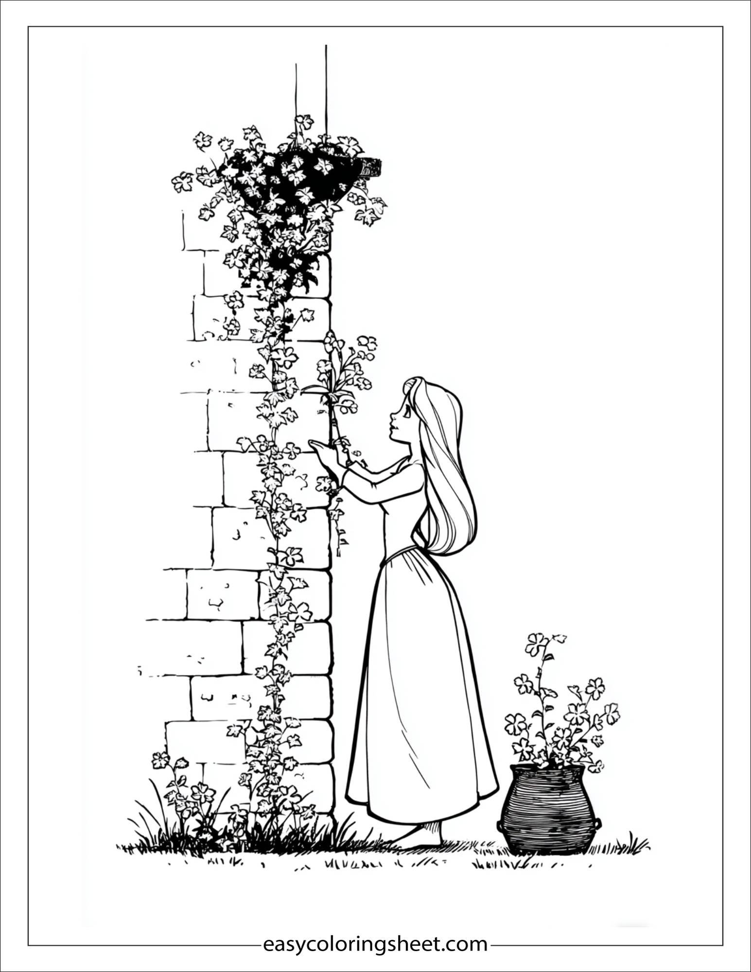 Rapunzel decorating her tower