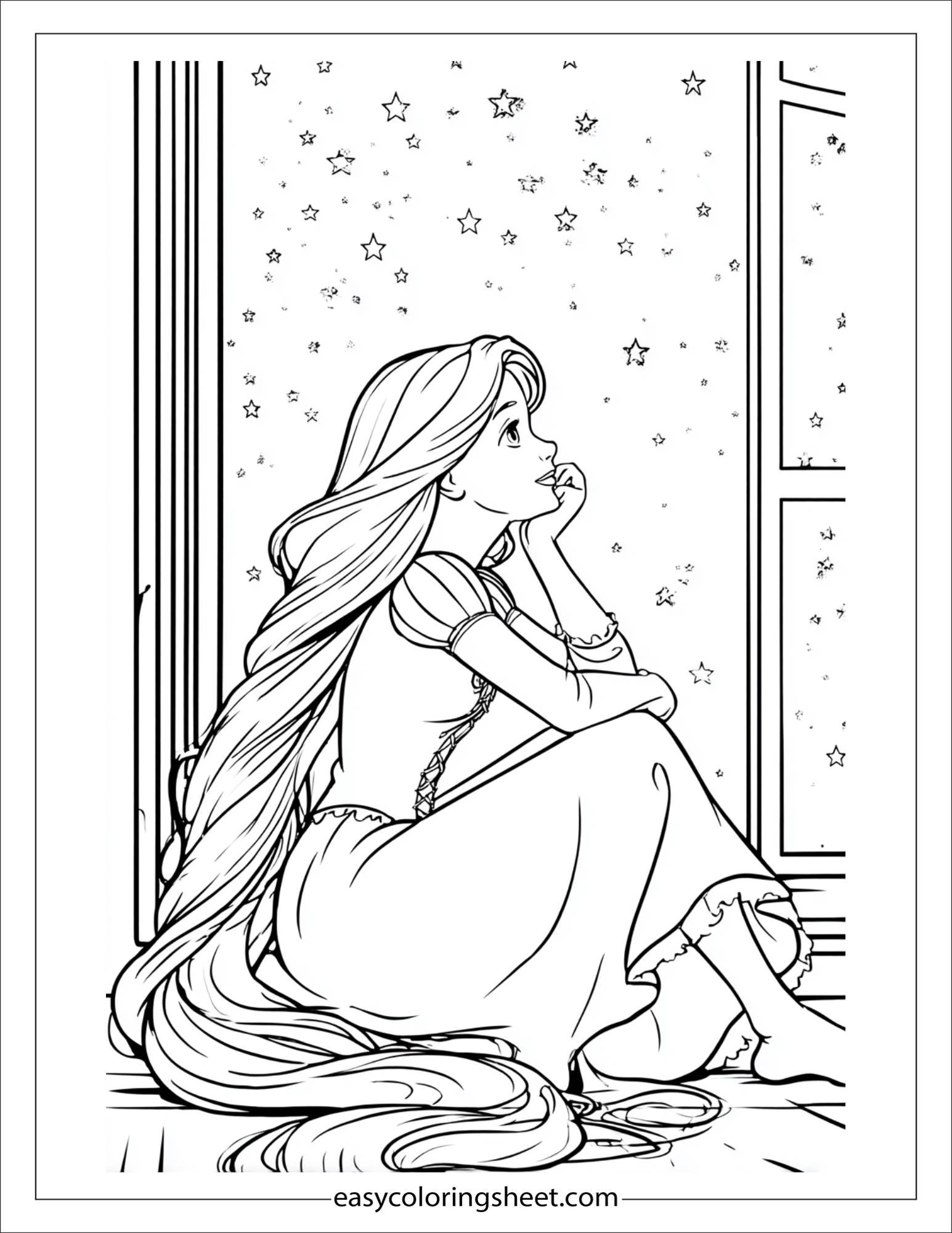 Rapunzel gazing at the stars