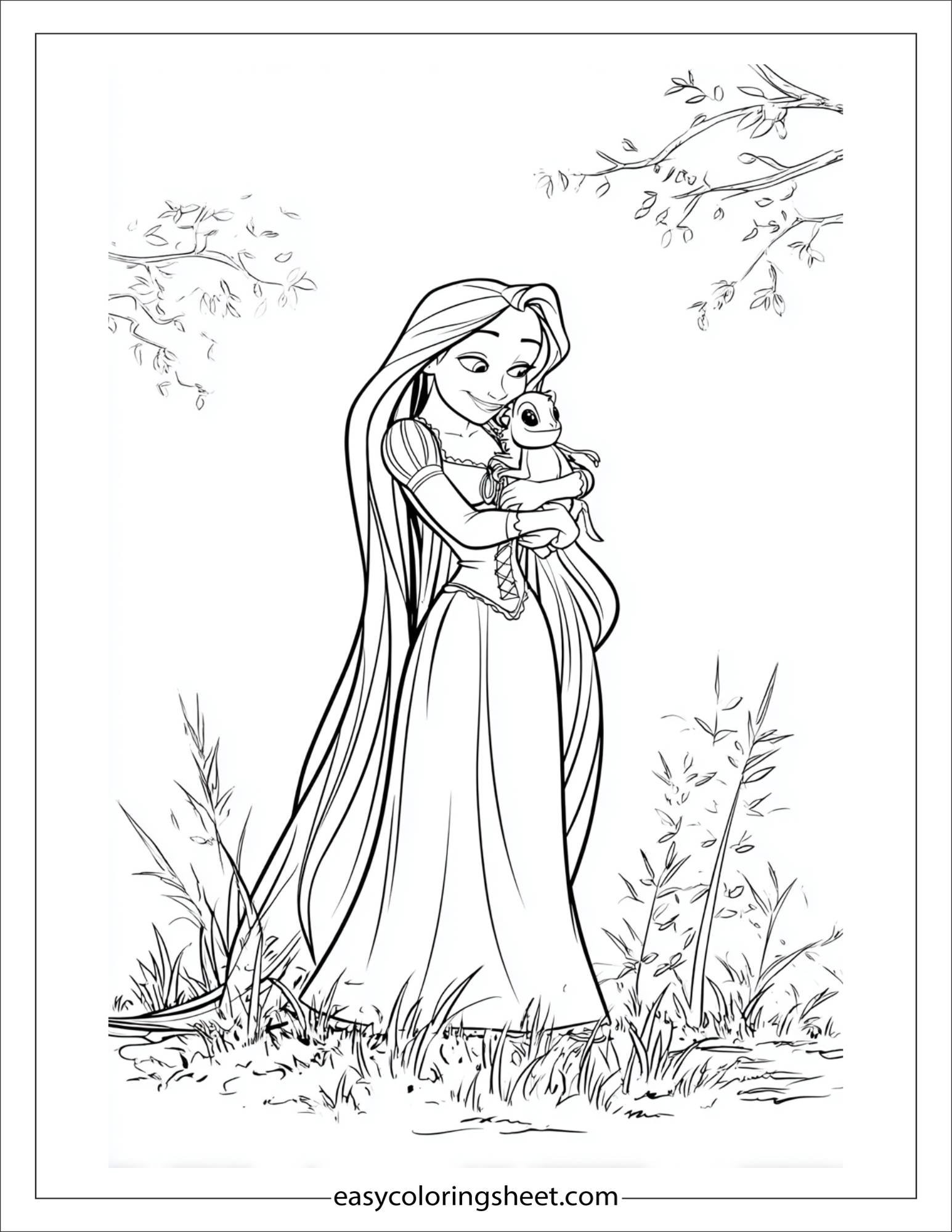 Rapunzel hugging Pascal