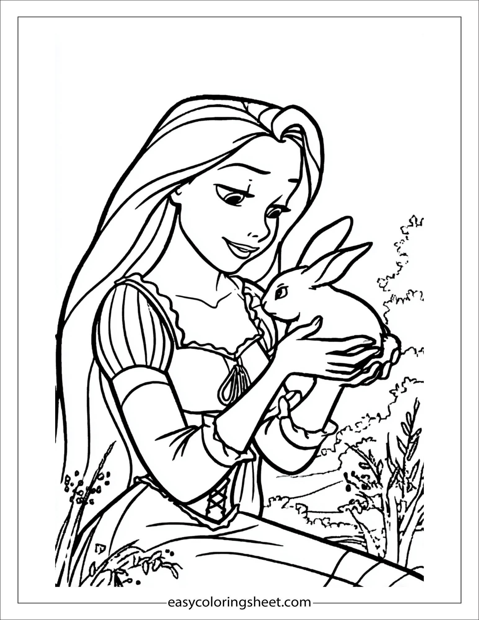 Rapunzel petting a bunny