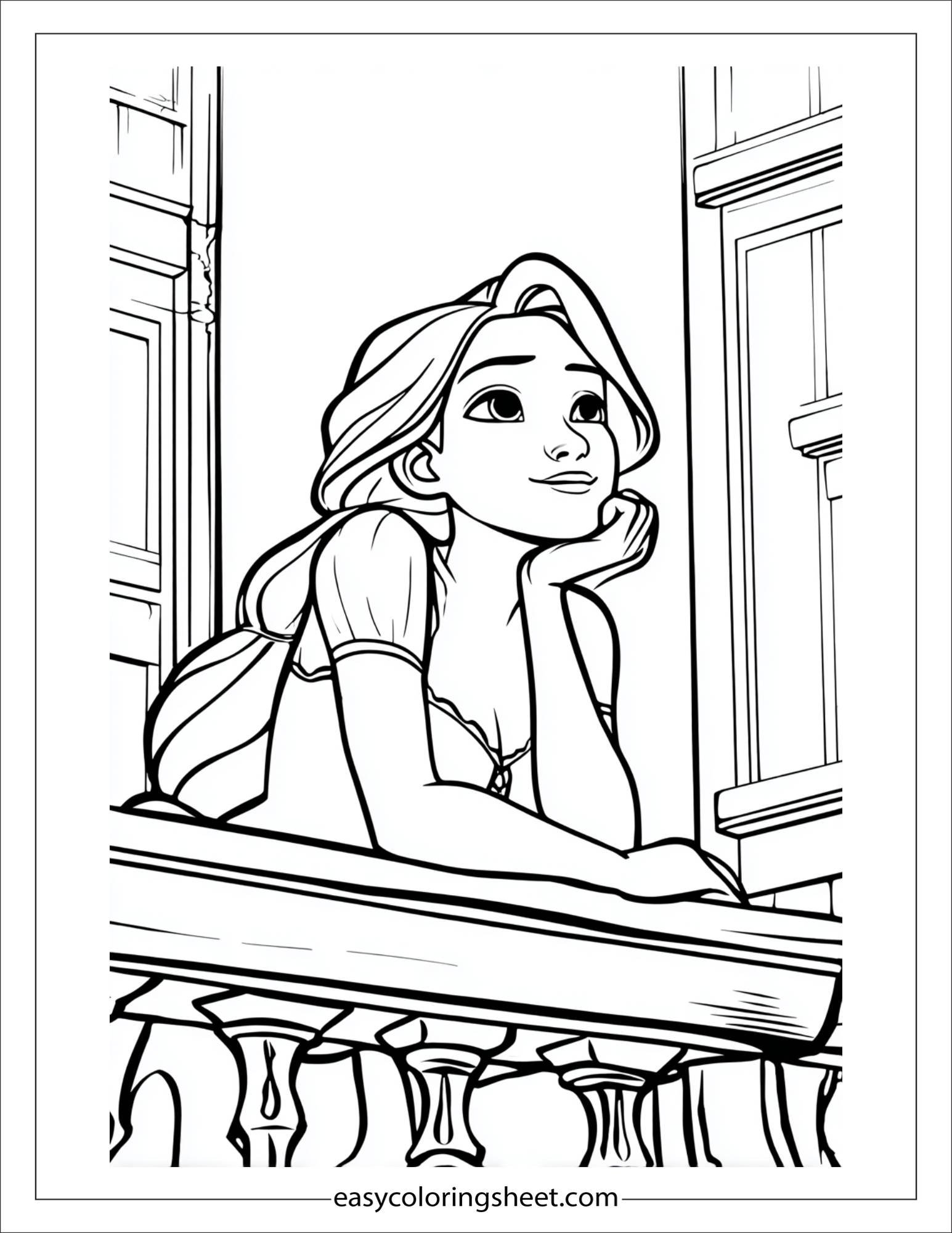 Rapunzel resting on balcony