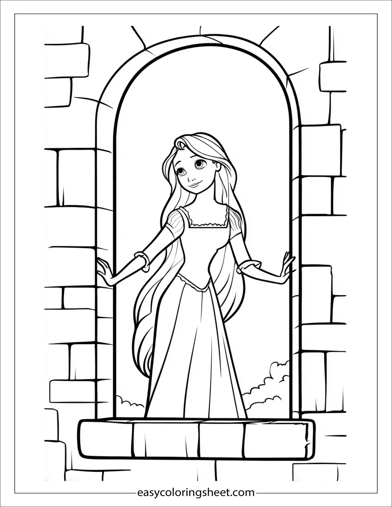 Rapunzel singing at the window