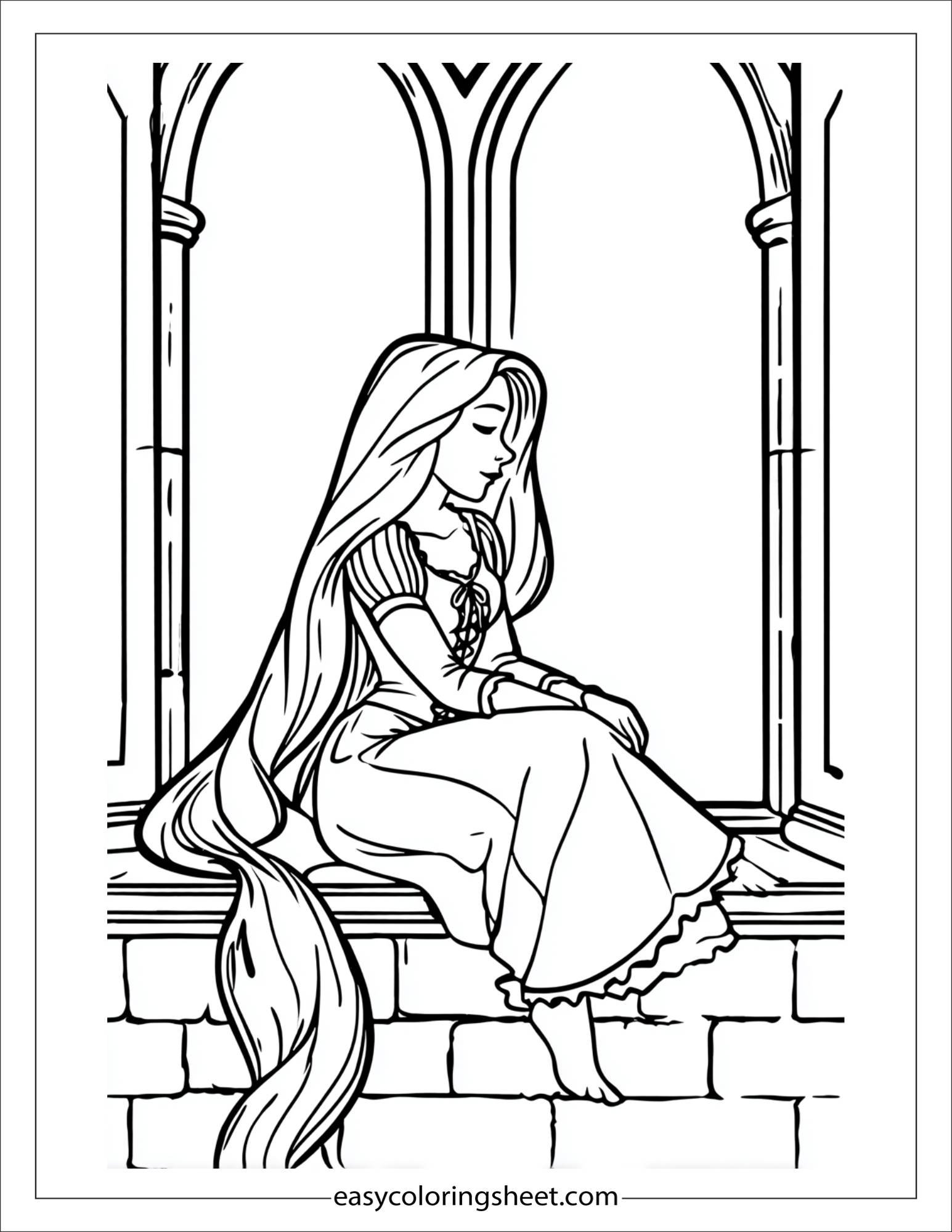 Rapunzel sitting on windowsill