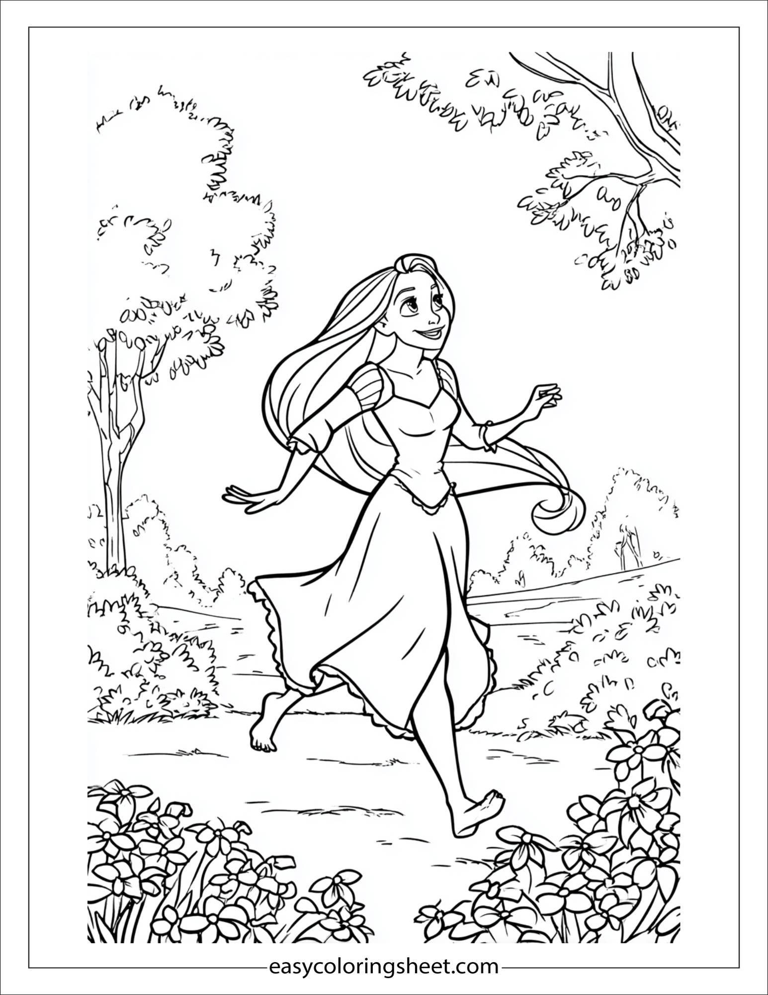 Rapunzel skipping in garden