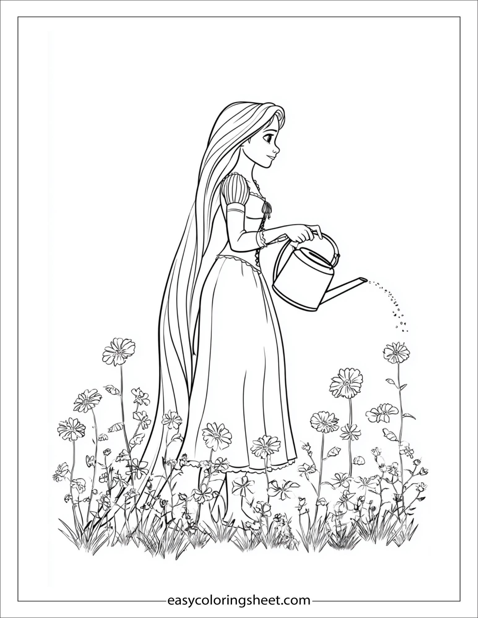 Rapunzel watering flowers