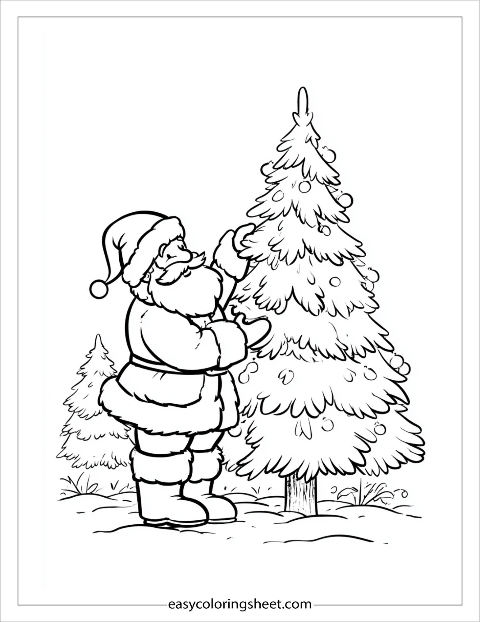 Santa Claus decorating a tree