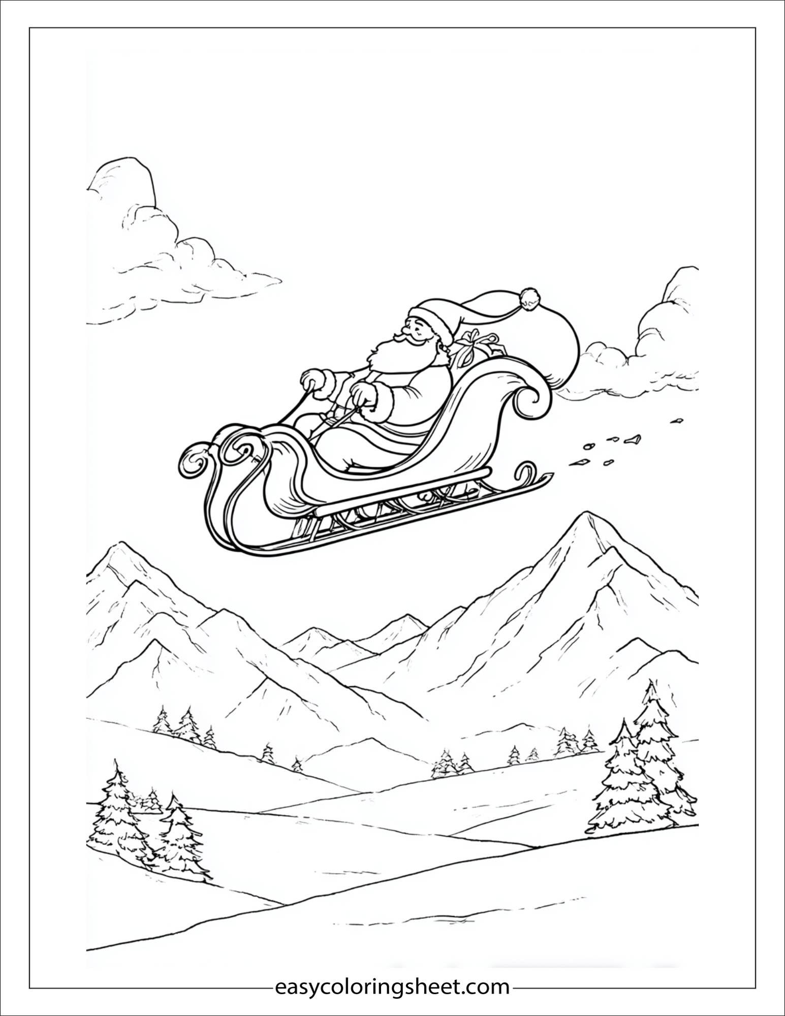Santa Claus flying with sleigh