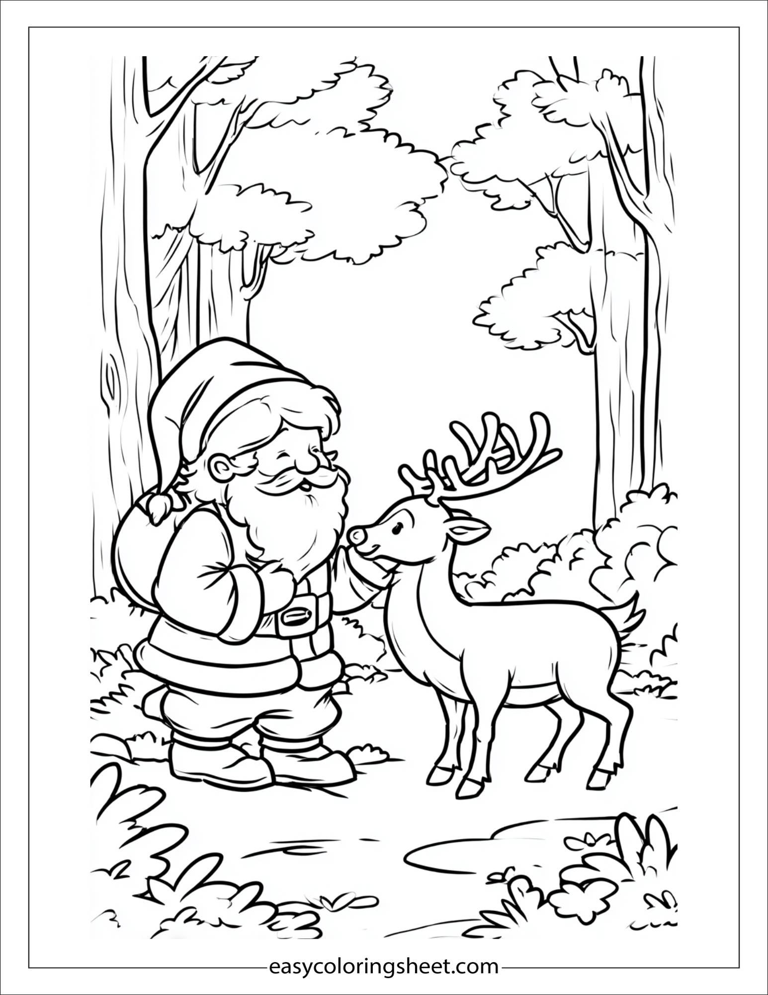 Santa Claus playing with reindeer