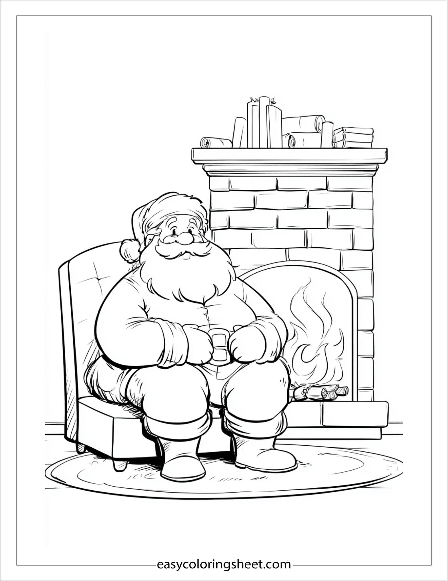 Santa Claus sitting by fireplace