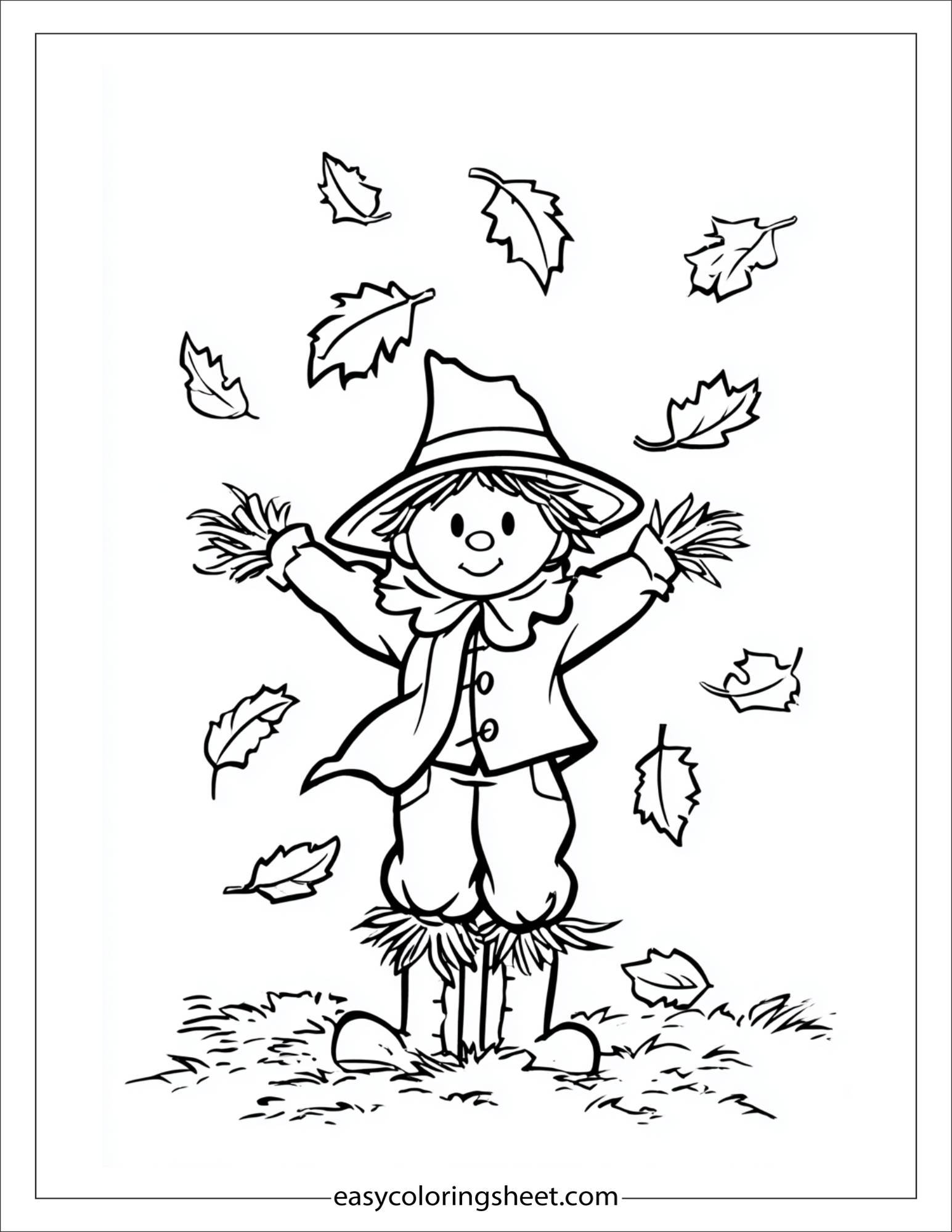 Scarecrow catching falling leaves