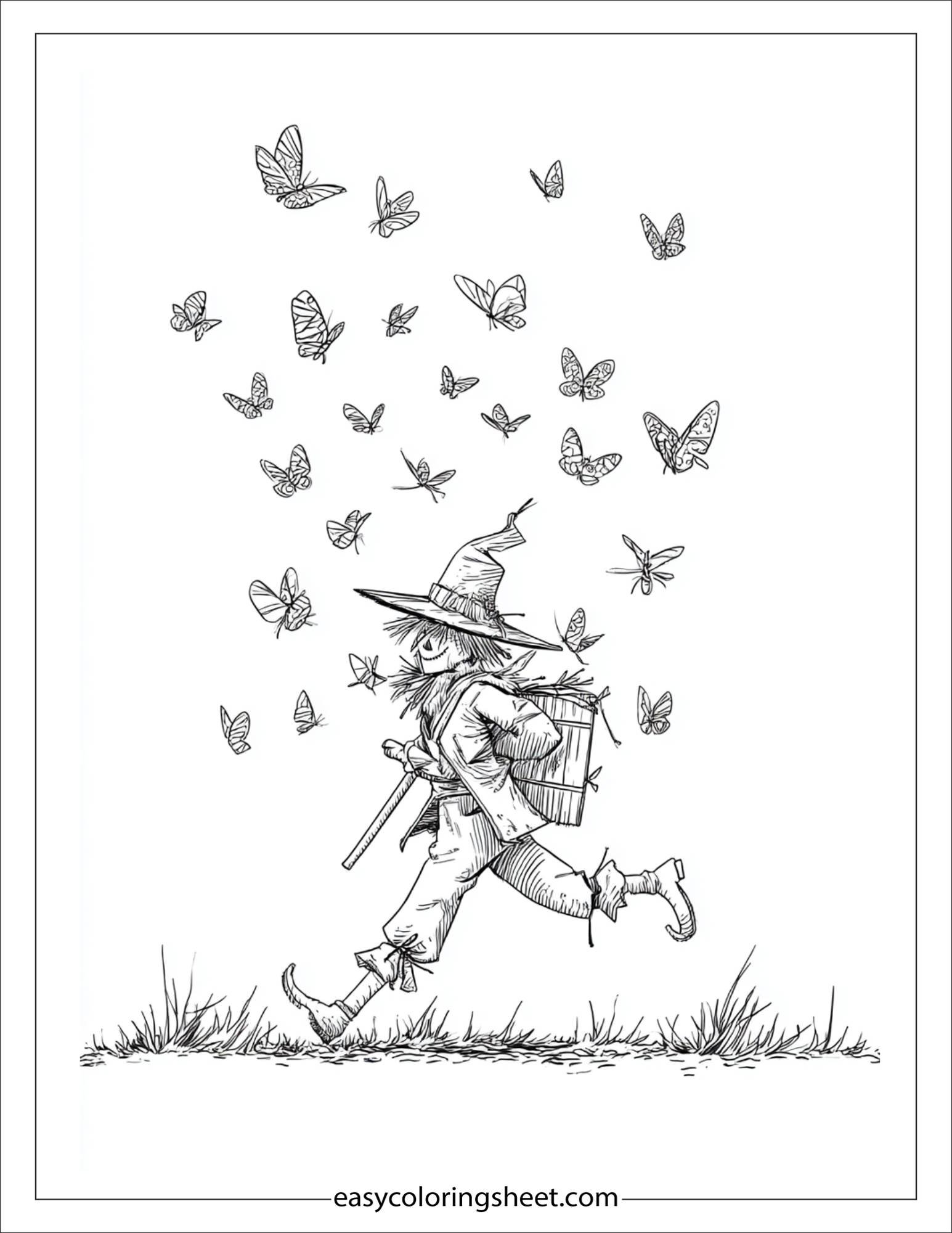 Scarecrow chasing butterflies