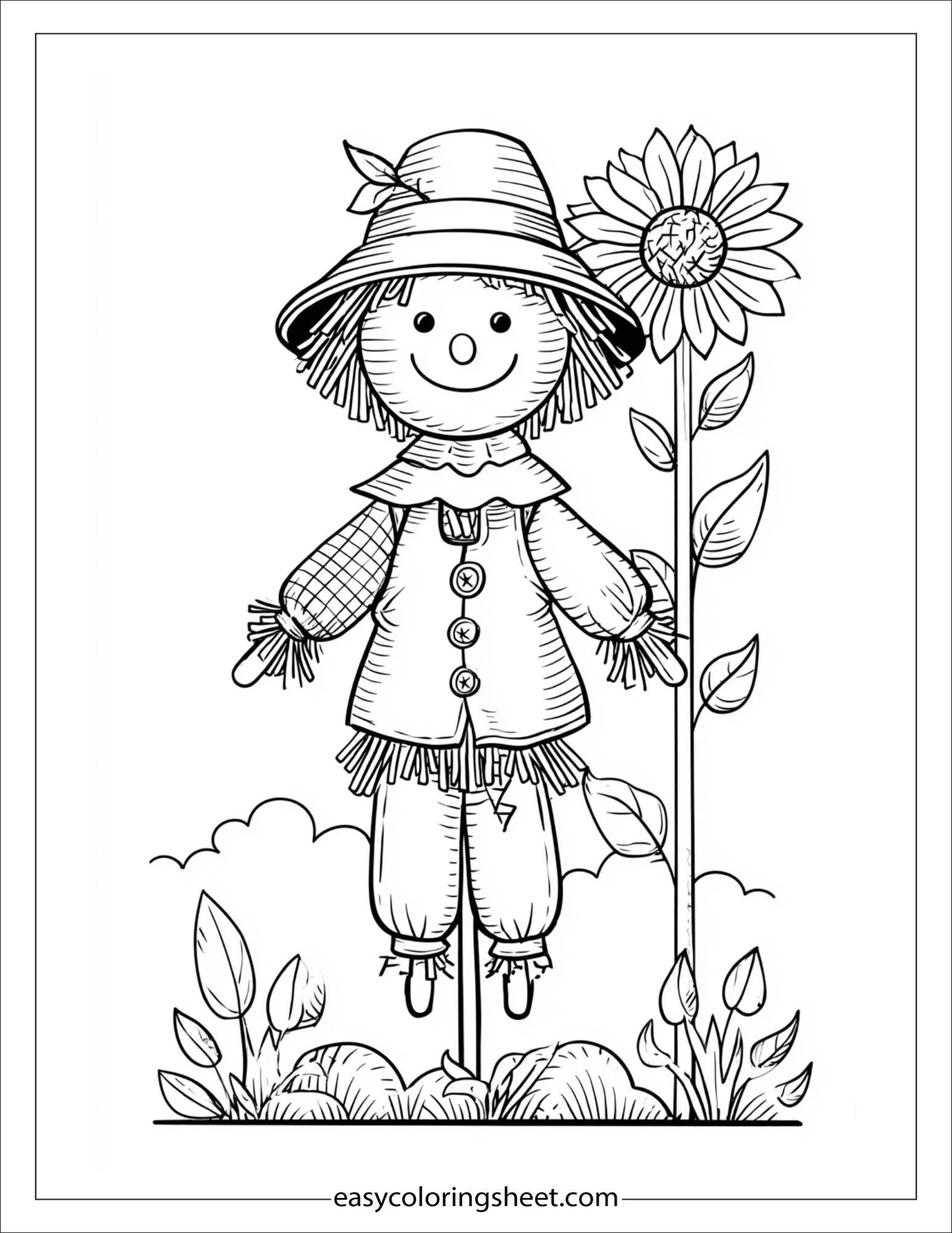 Scarecrow holding a sunflower