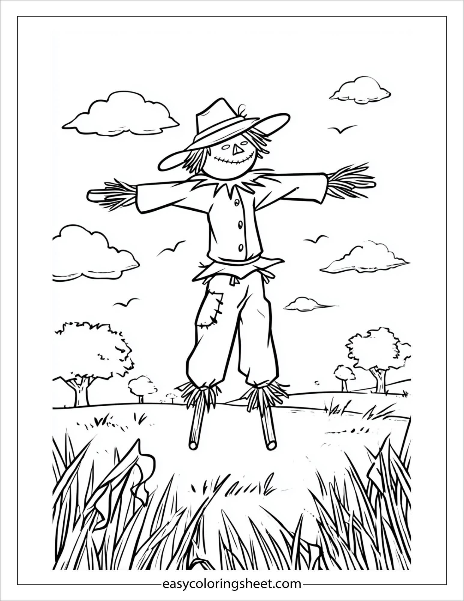 Scarecrow jumping in the field