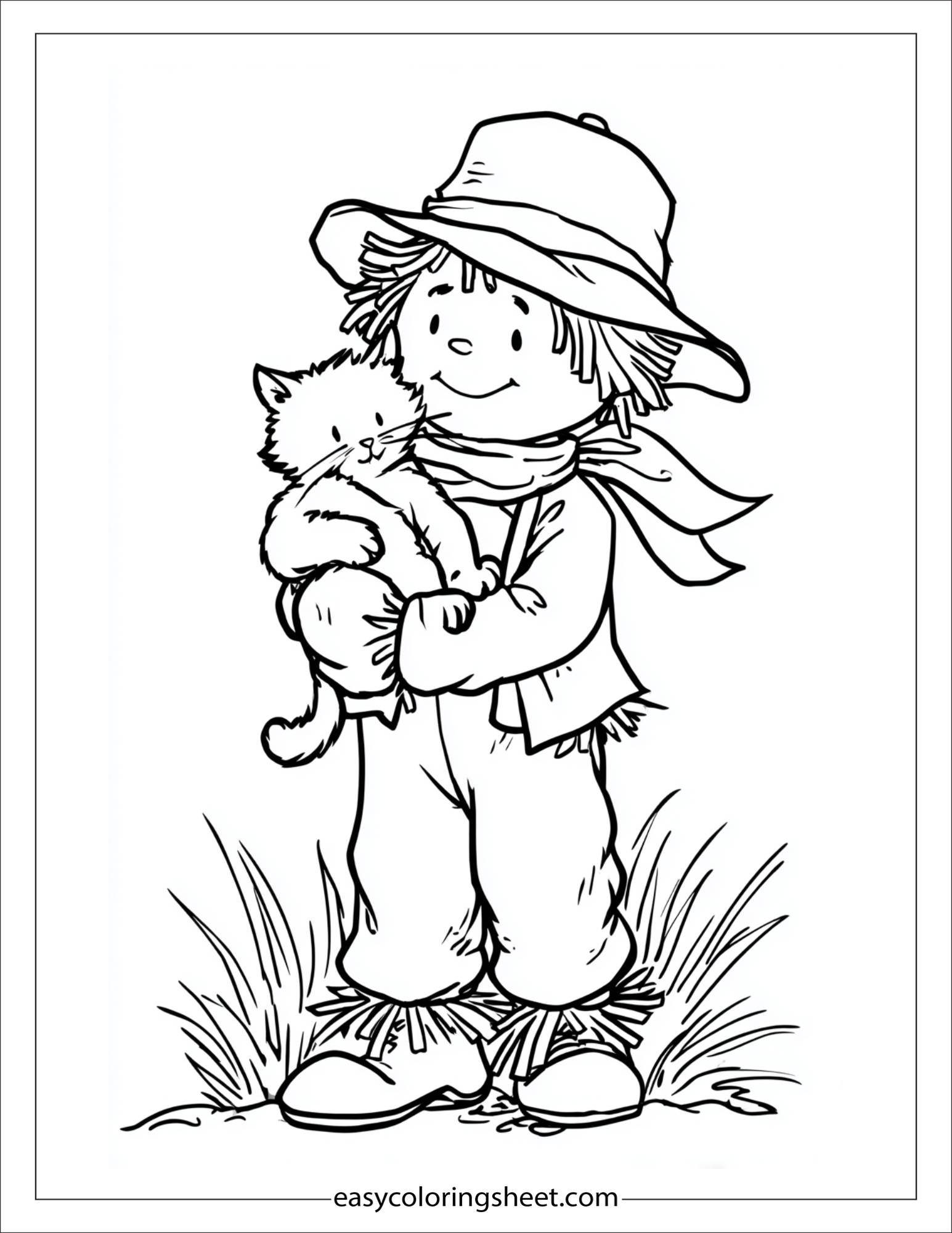Scarecrow playing with a cat