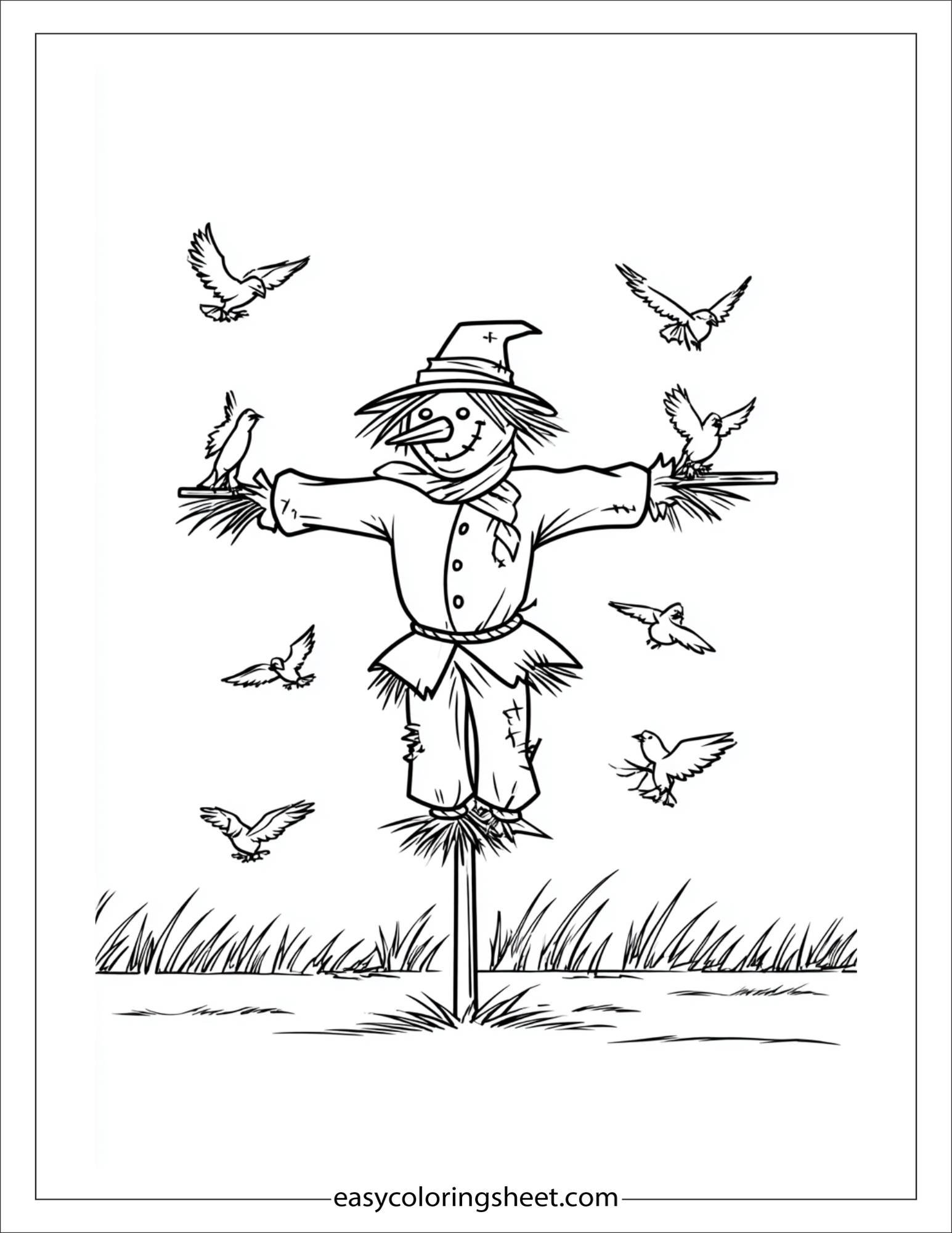 Scarecrow scaring away birds