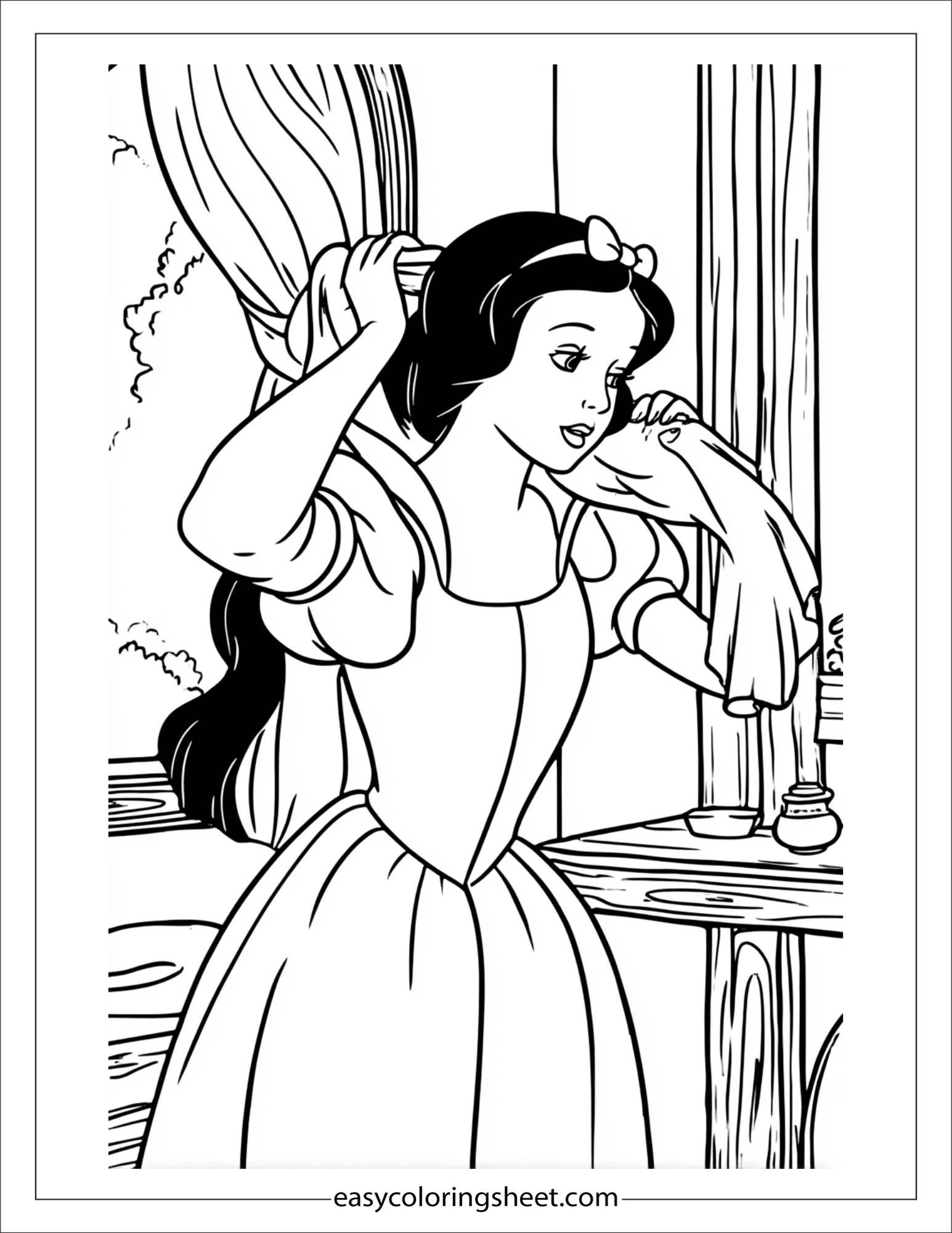 Snow White brushing her hair