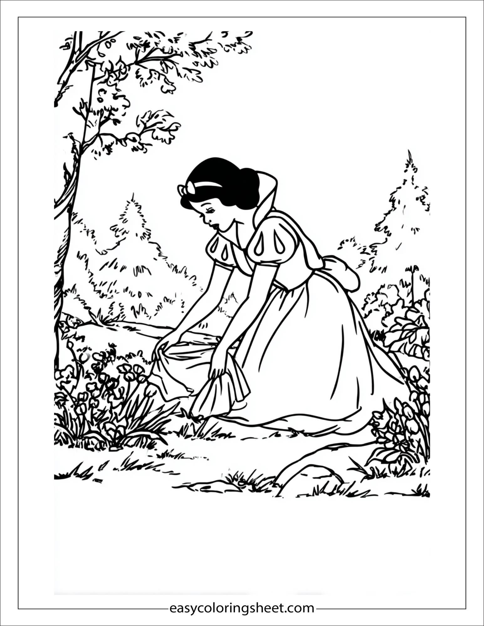 Snow White fixing her dress