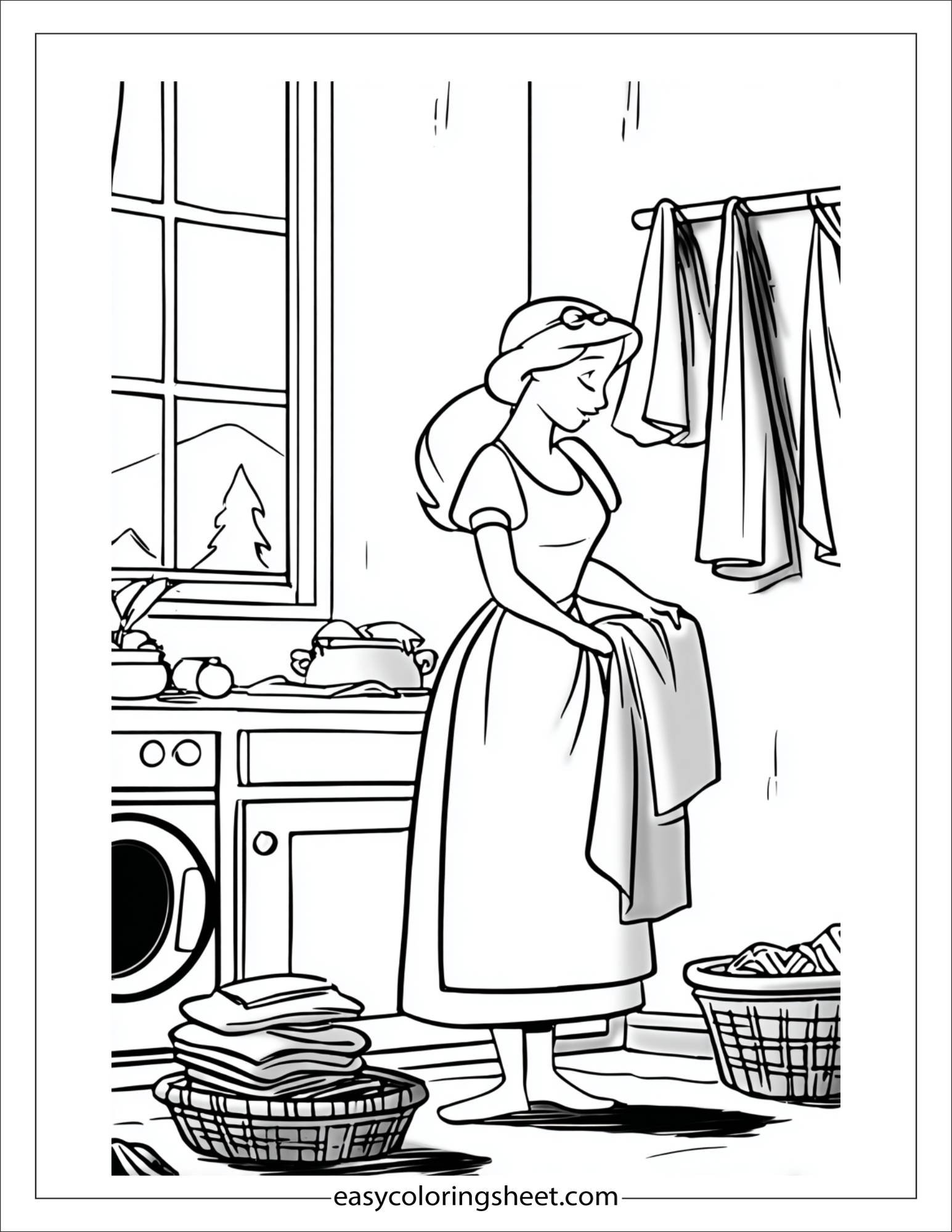 Snow White folding laundry