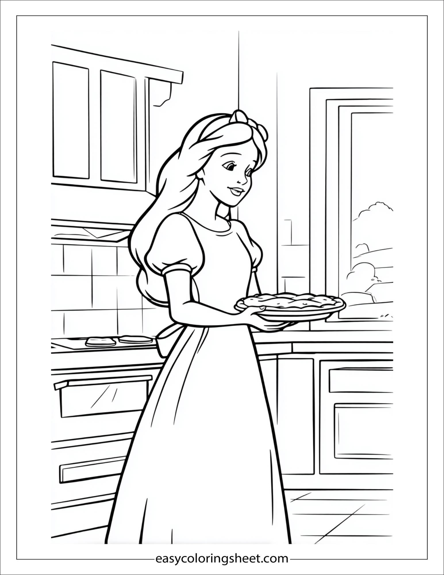 Snow White holding a pie