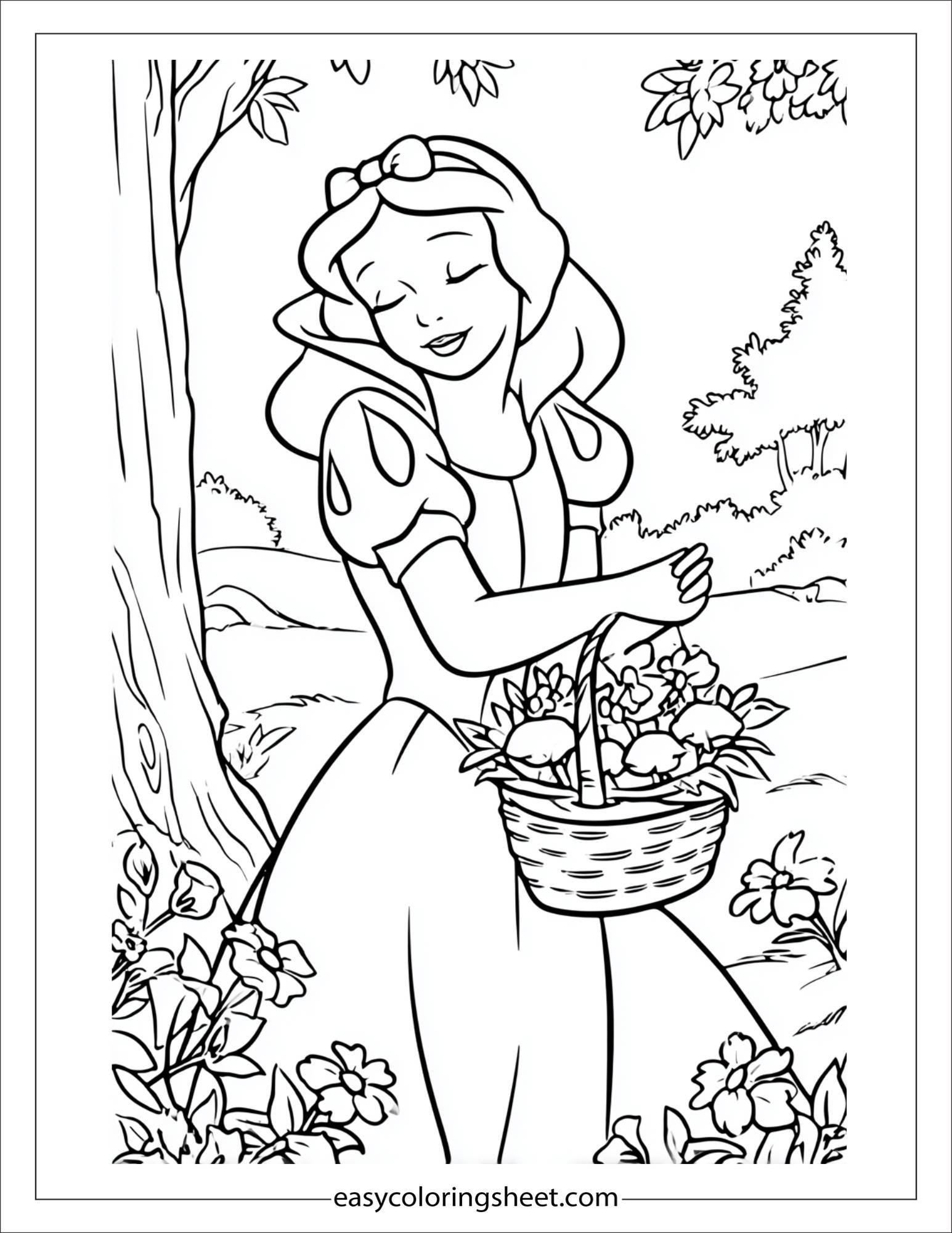 Snow White hugging basket