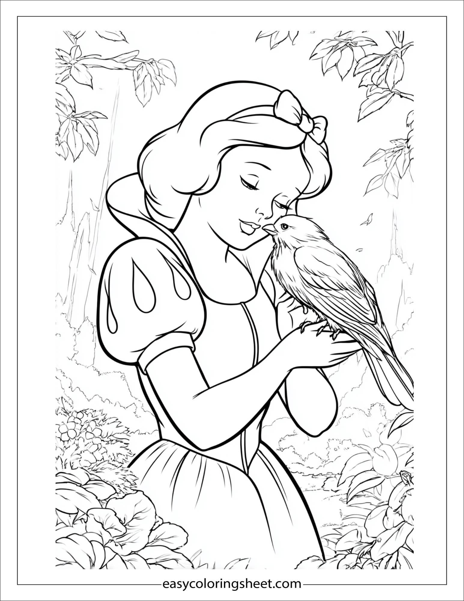 Snow White hugging bird