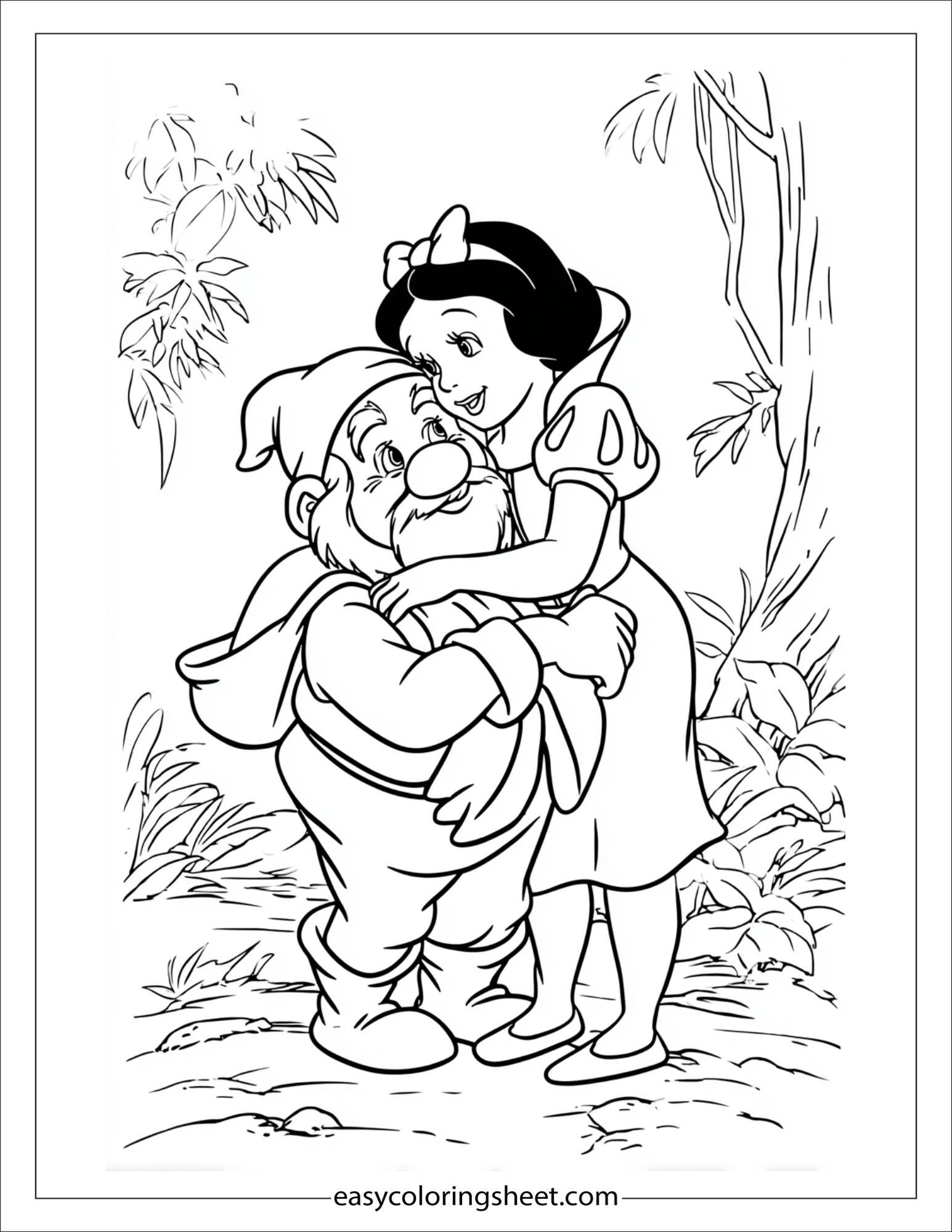 Snow White hugging dwarf