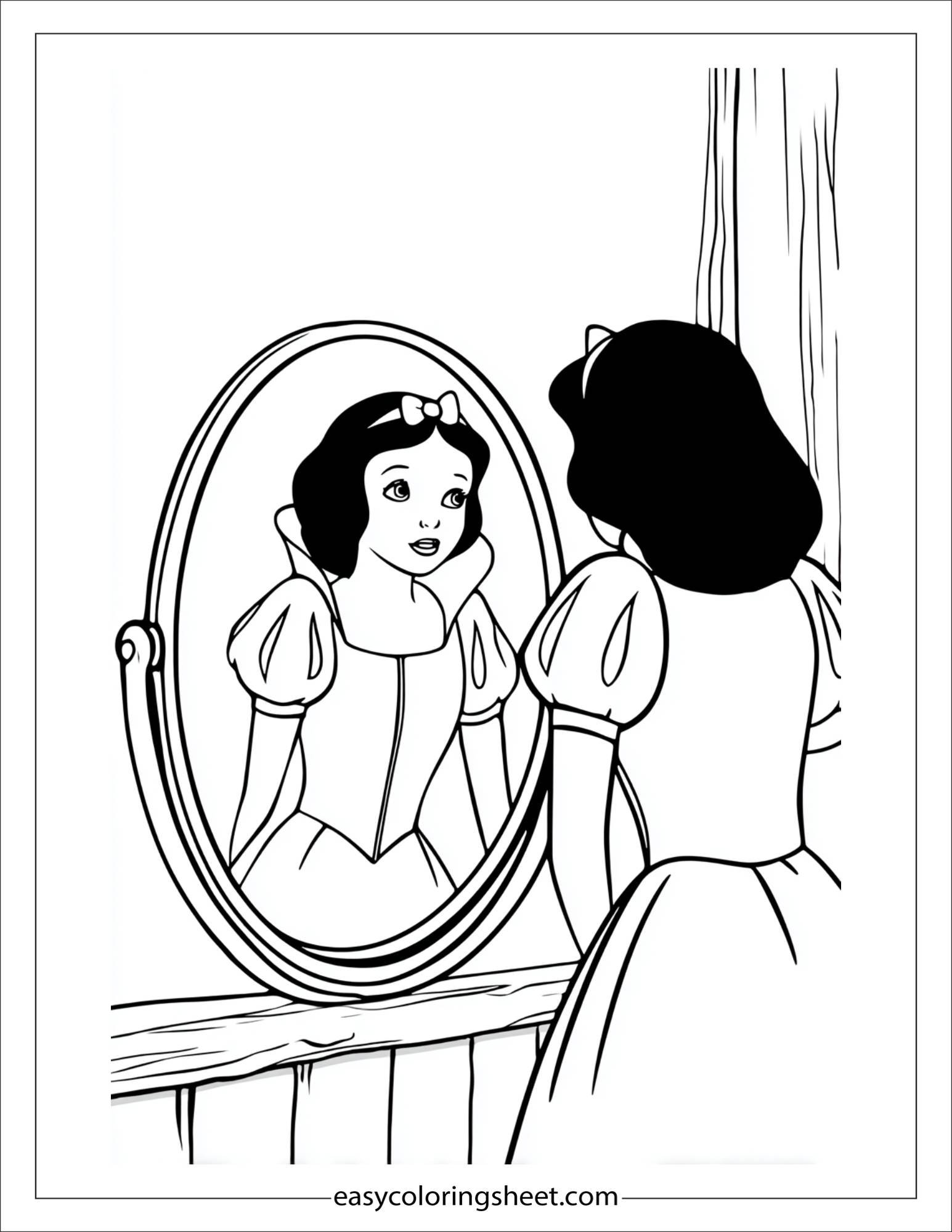 Snow White looking at magic mirror