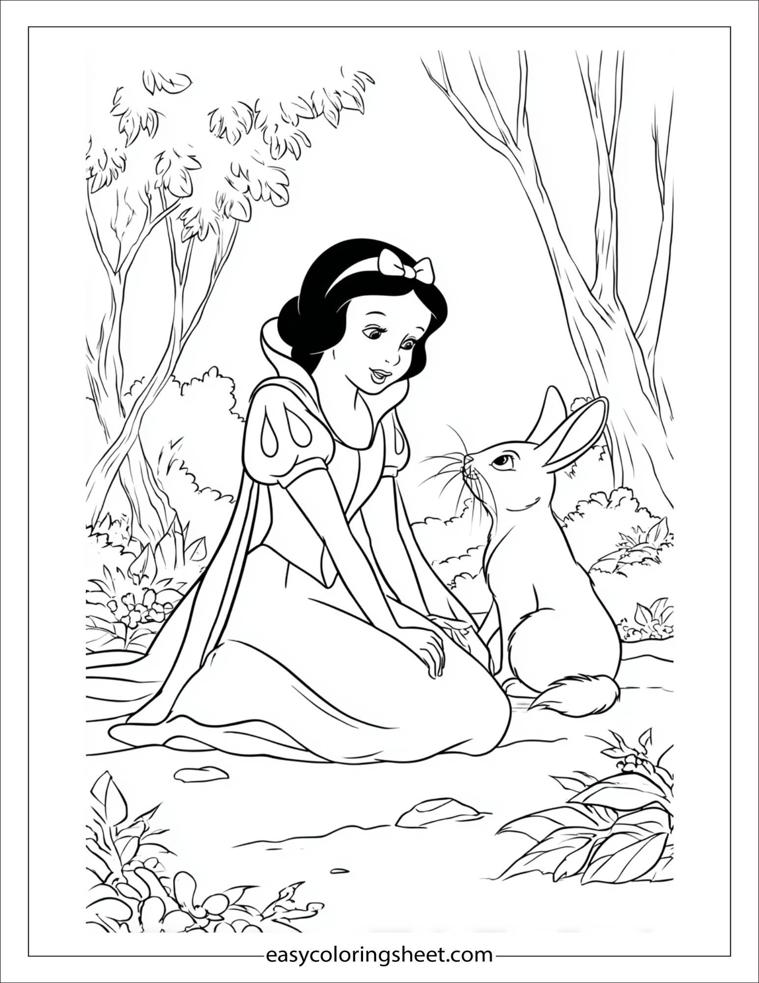 Snow White petting bunny
