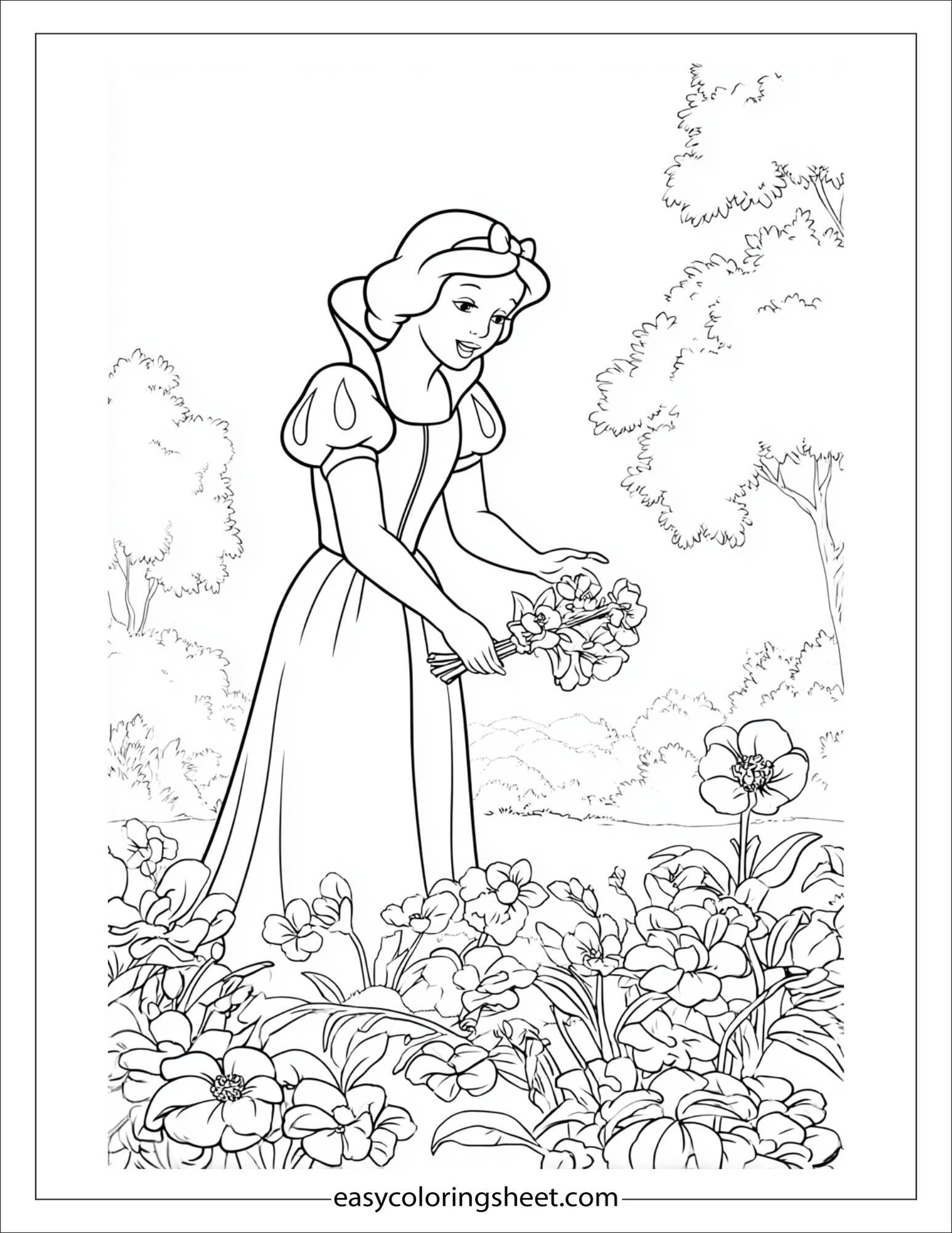 Snow White picking flowers