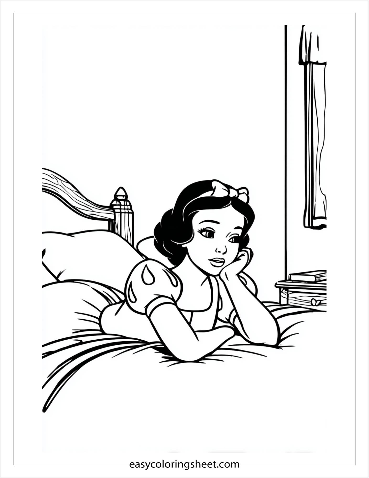 Snow White resting on bed