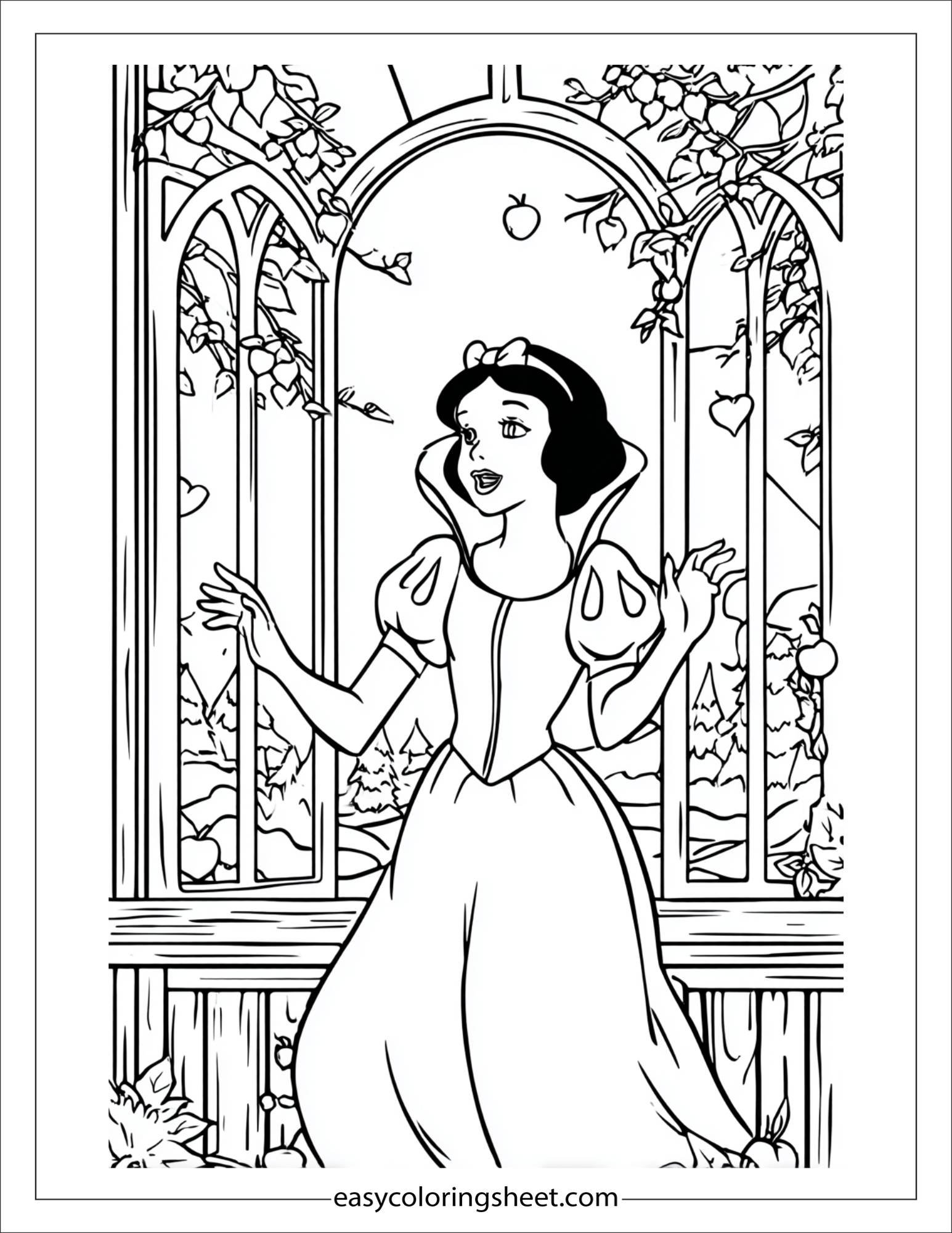Snow White singing at window