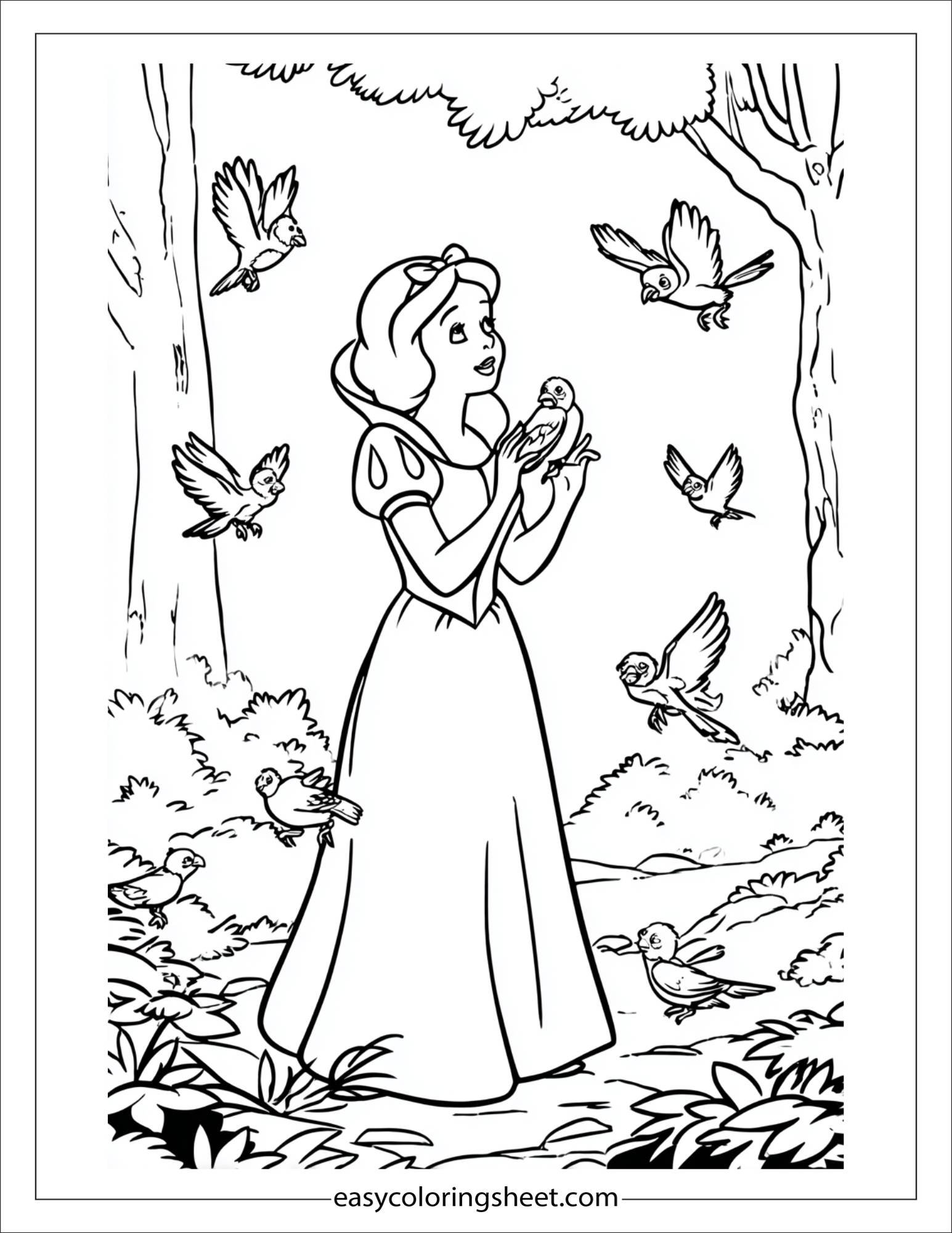 Snow White singing with birds