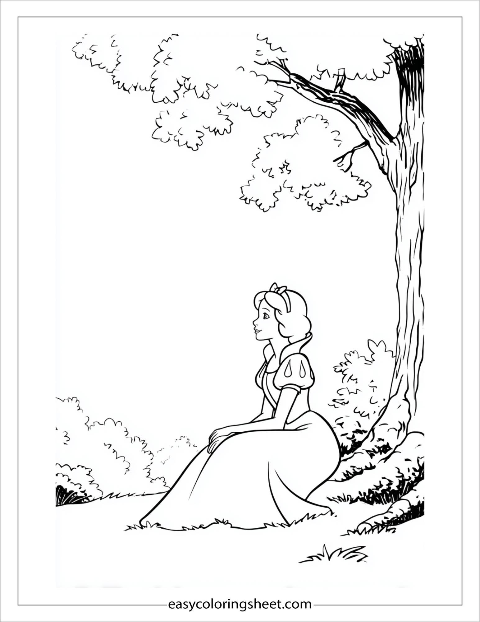 Snow White sitting under tree