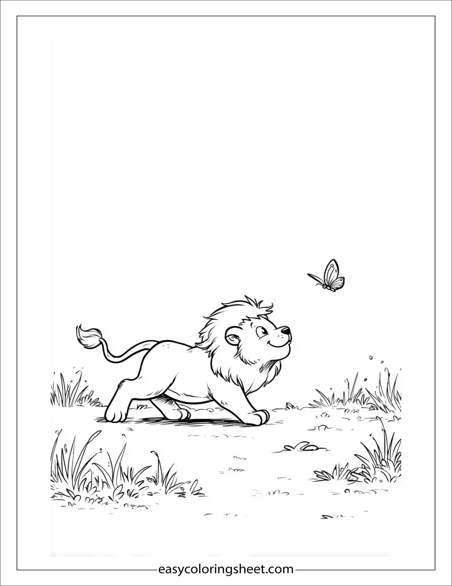 The Brave Lion chasing butterfly
