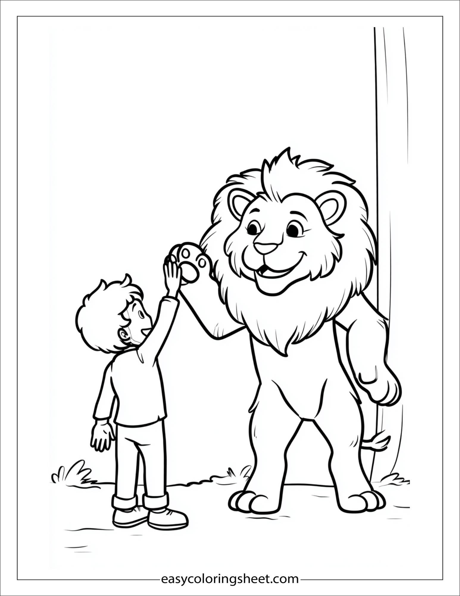 The Brave Lion high-fiving with paw