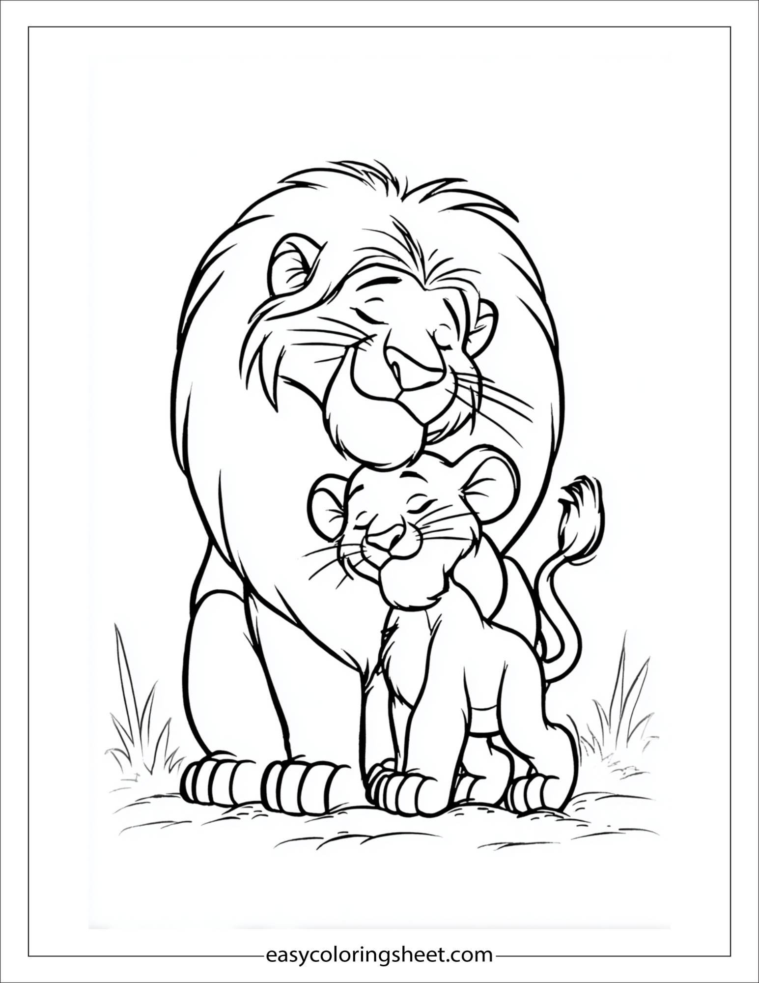 The Brave Lion hugging a cub