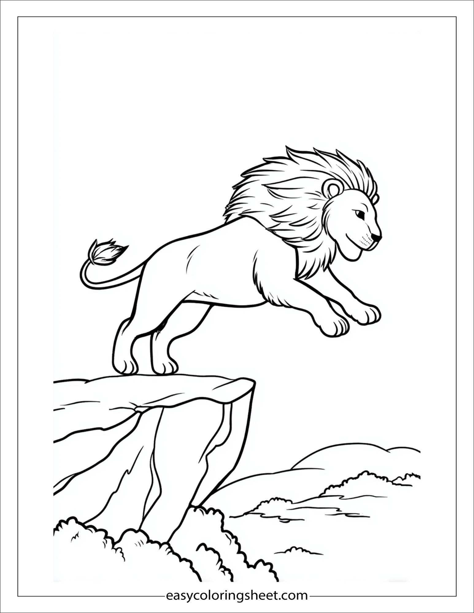 The Brave Lion leaping over rock