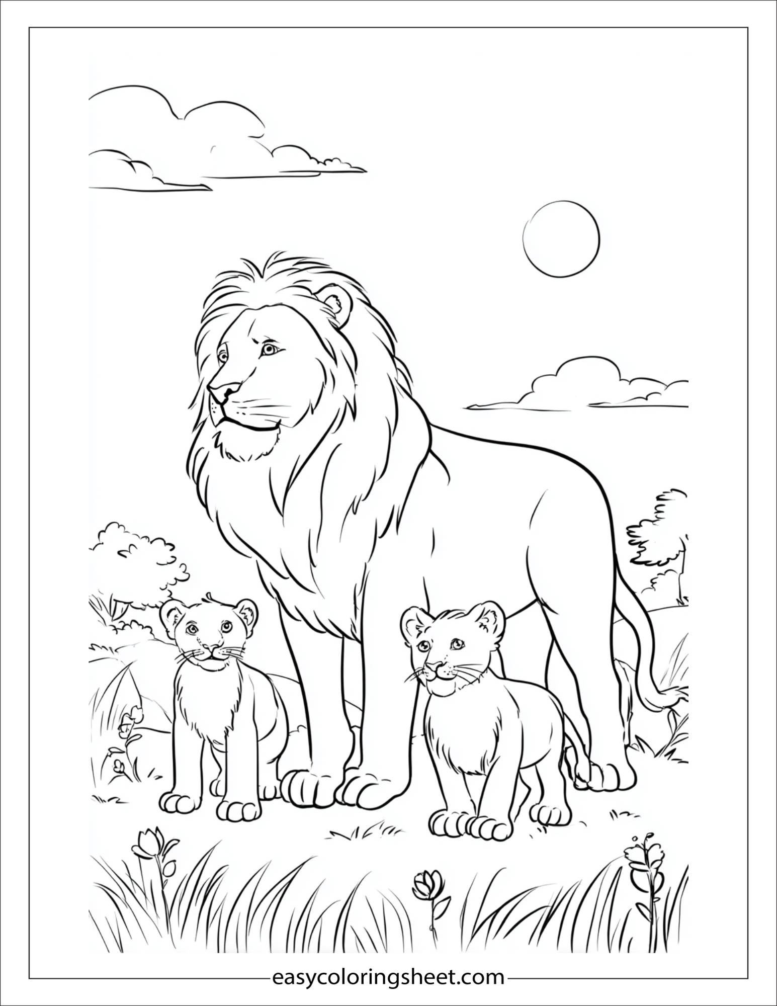 The Brave Lion playing with cubs