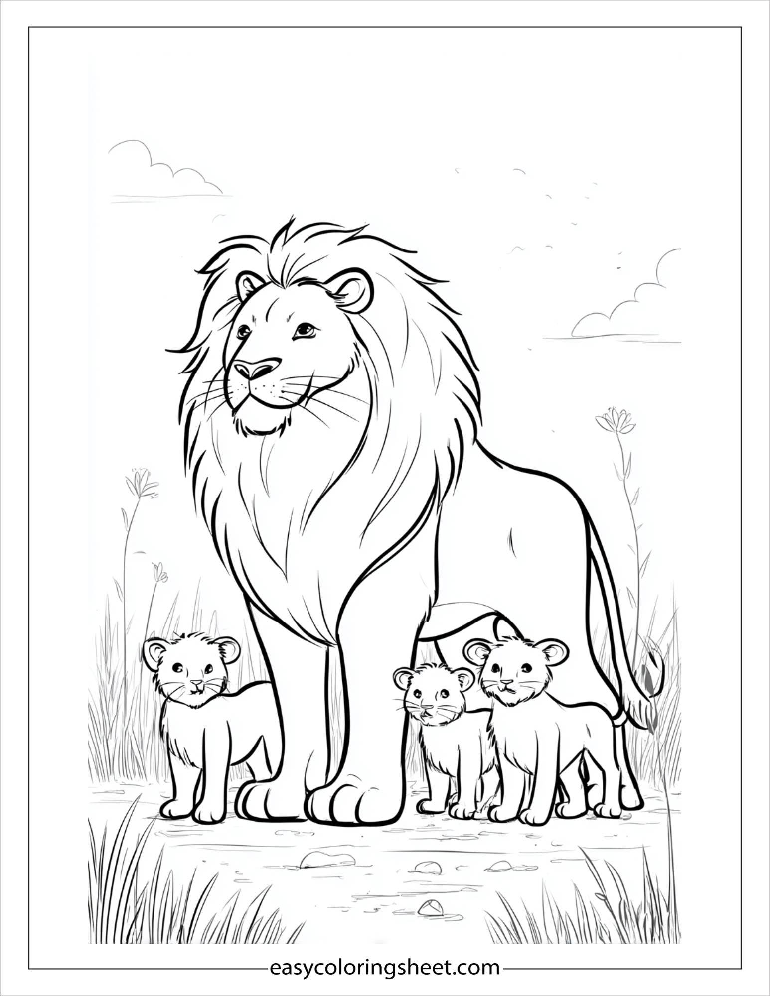 The Brave Lion protecting cubs