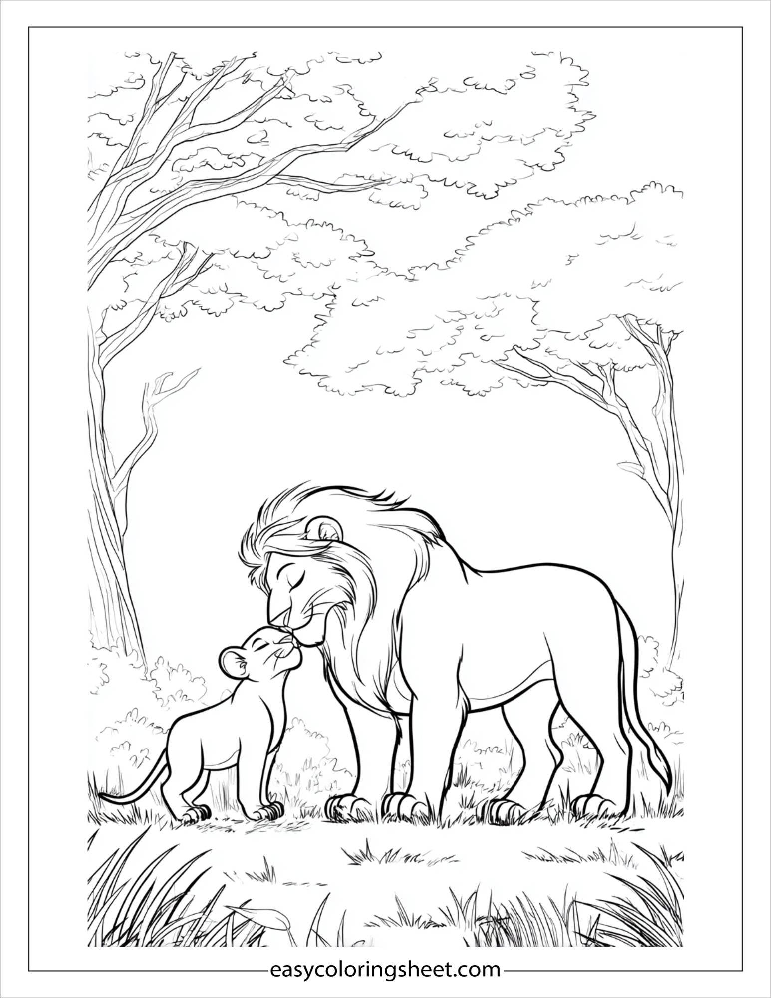 The Brave Lion rubbing nose with cub