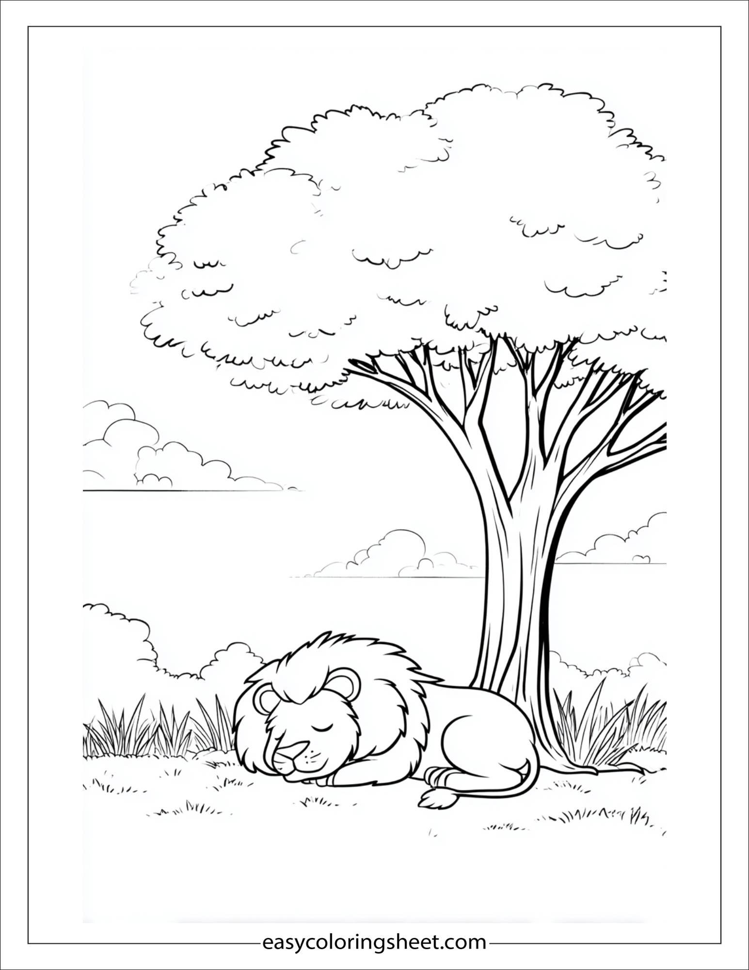 The Brave Lion sleeping under tree